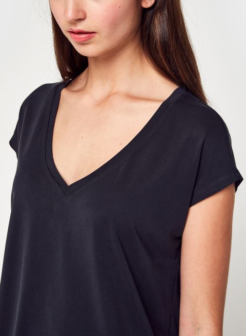 Vila Vimodala T-Shirt Donna Con Scollo A V E Maniche Corte - Colletto A Costine, Nastro Al Collo, Finiture Trapuntate