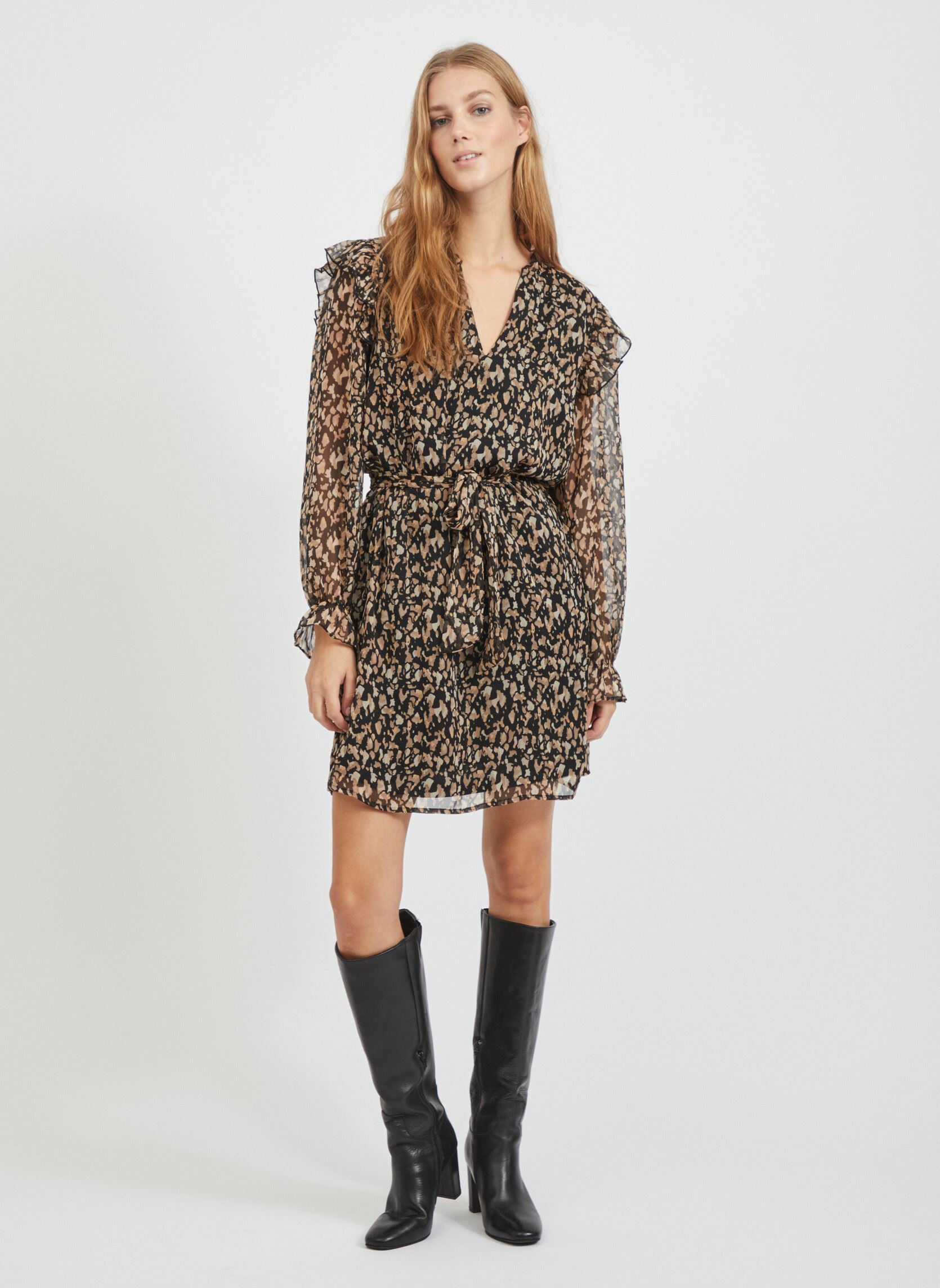 Jurken Vifalia L/S Short Dress dames zwart Vila Jurken Vifalia L/S Short Dress dames zwart Black
