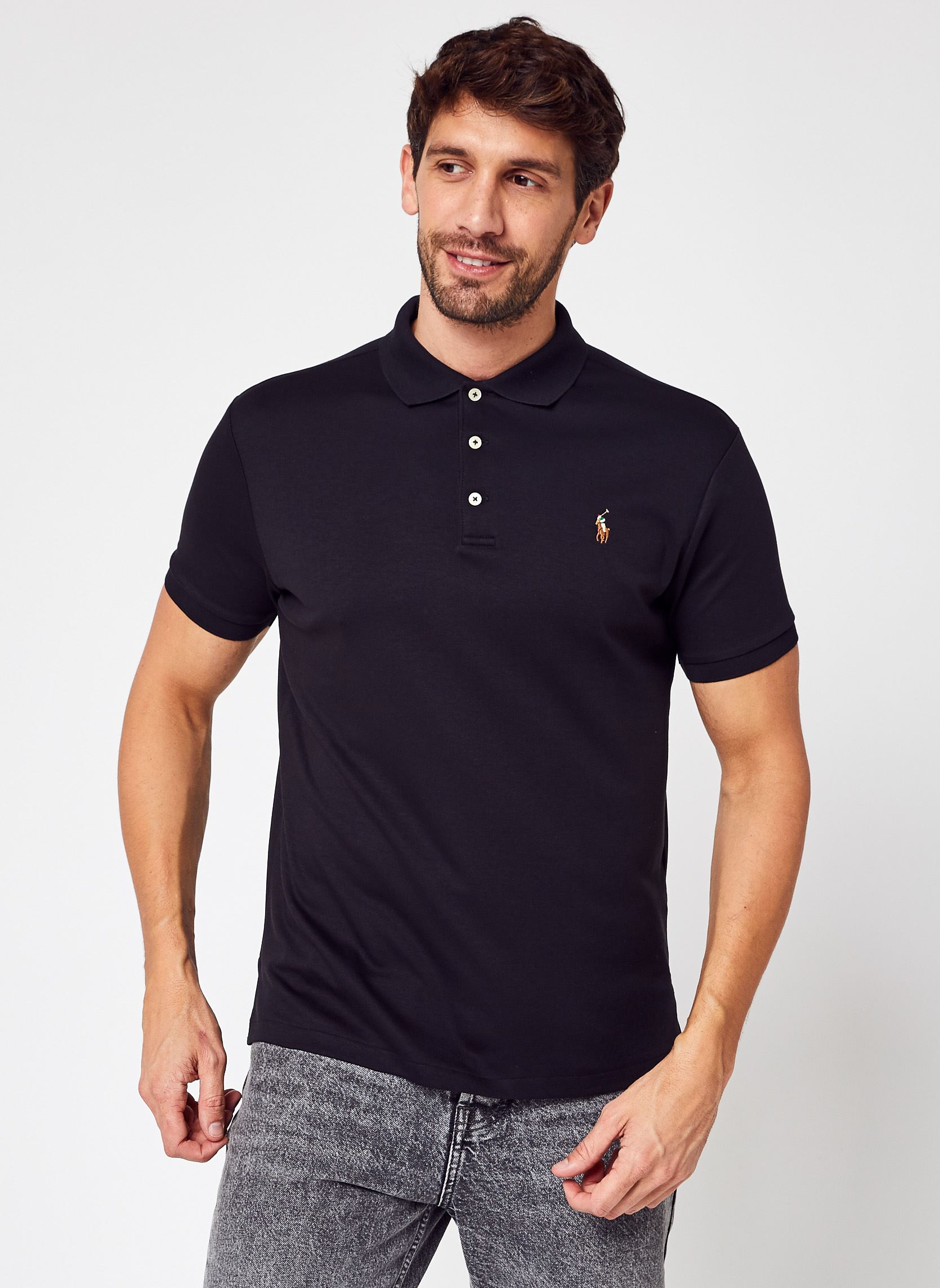 Polos Polo ajusté en coton doux 710713130 homme noir Polo Ralph Lauren Polos Polo ajusté en coton doux 710713130 homme noir POLO BLACK