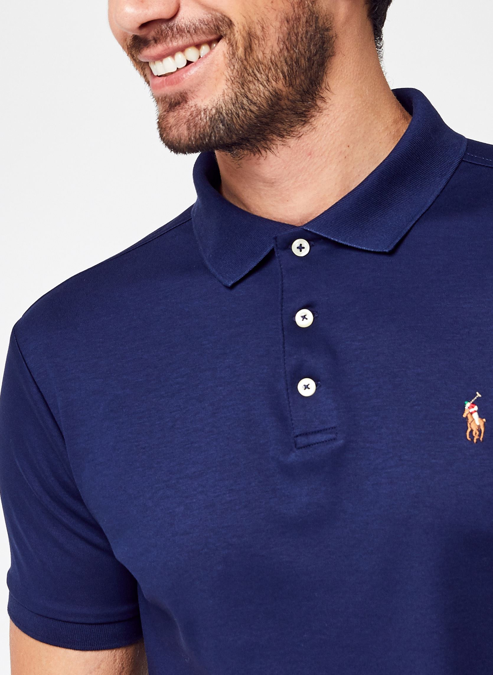 Polos Polo ajusté en coton doux 710713130 homme bleu Polo Ralph Lauren Polos Polo ajusté en coton doux 710713130 homme bleu FRENCH NAVY