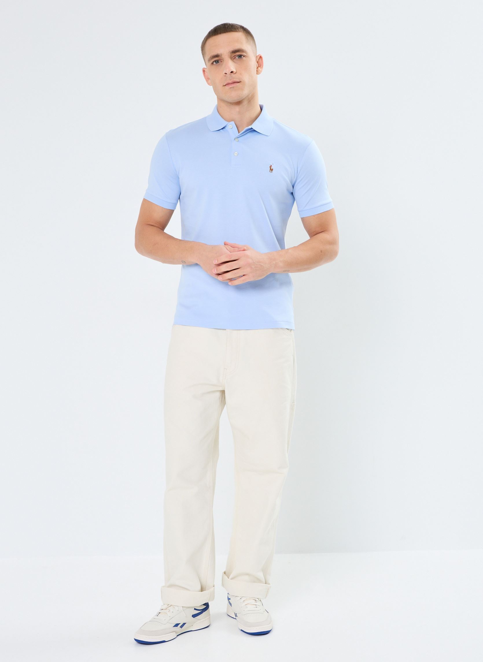 Polos Polo ajusté en coton doux 710713130 homme bleu Polo Ralph Lauren Polos Polo ajusté en coton doux 710713130 homme bleu OFFICE BLUE