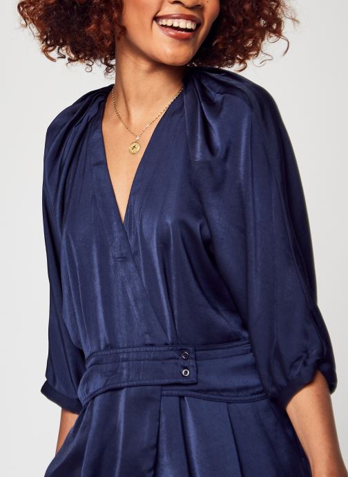 GIESSO Vestidos Cortos Para Mujer, Dobladillo Con Volantes, Color Liso, Cuello En V, Azul