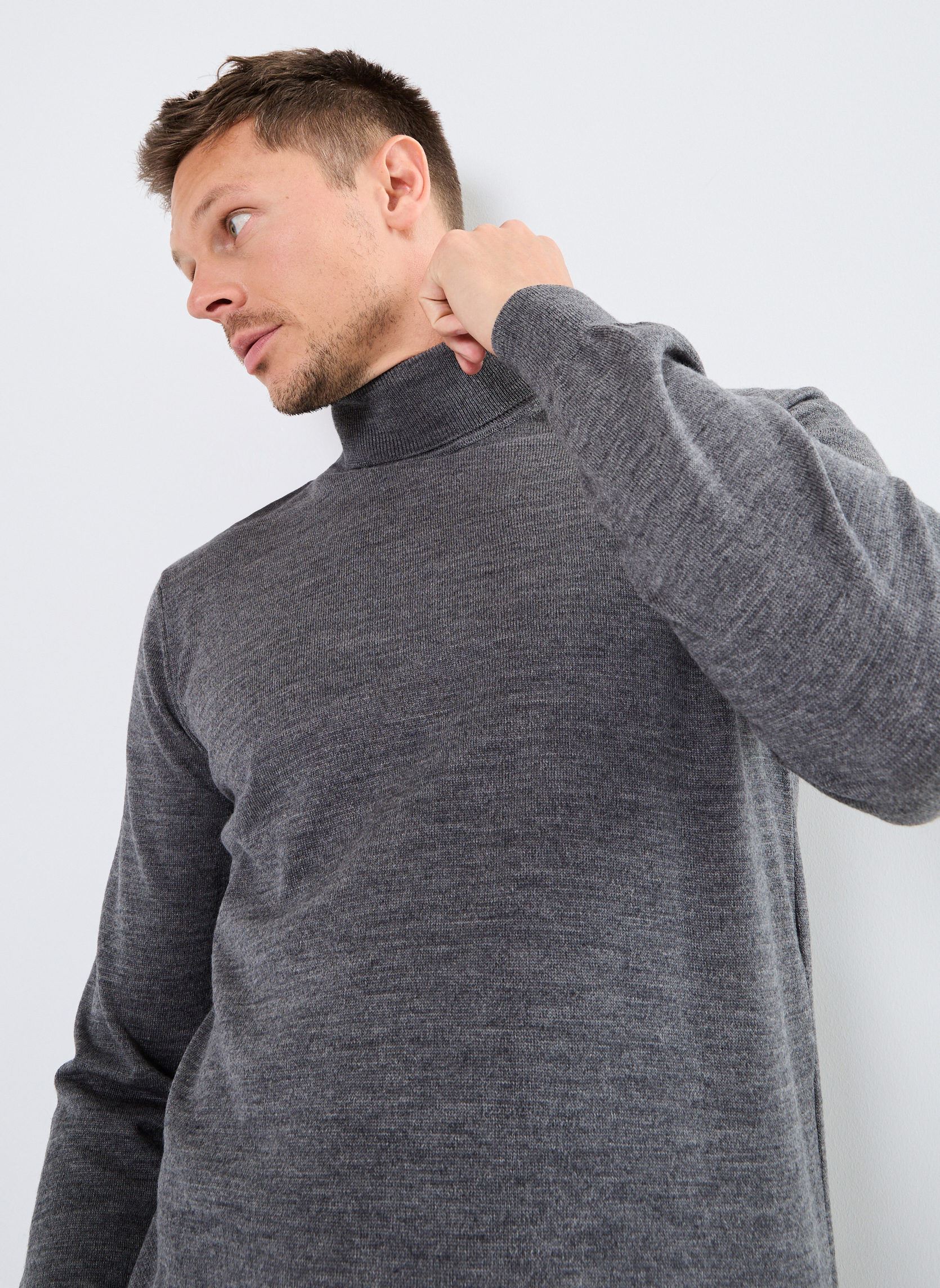 Pulls Konrad Merino Roll Neck Knit homme gris Casual Friday Pulls Konrad Merino Roll Neck Knit homme gris PEWTER MIX