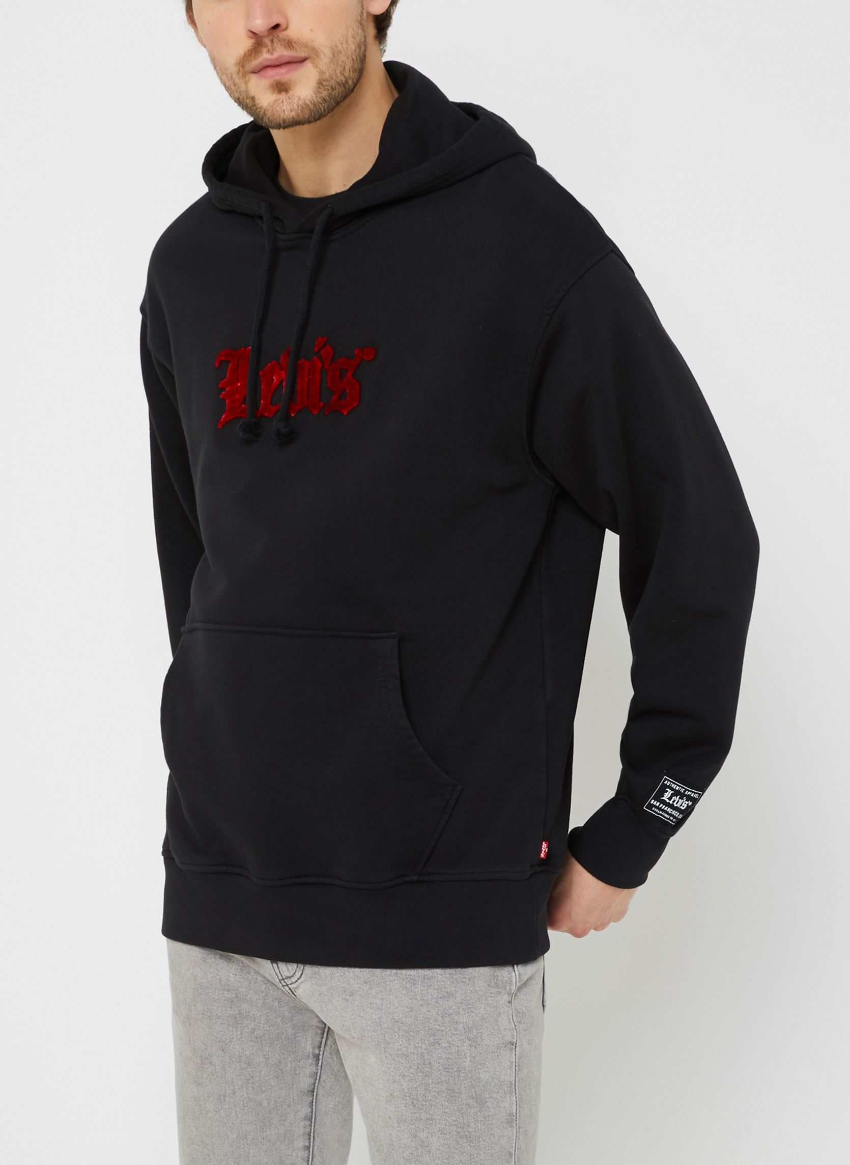 Sweat Rayé Noir Levi’s Homme Taille L – Pull Col Rond Léger, Logo