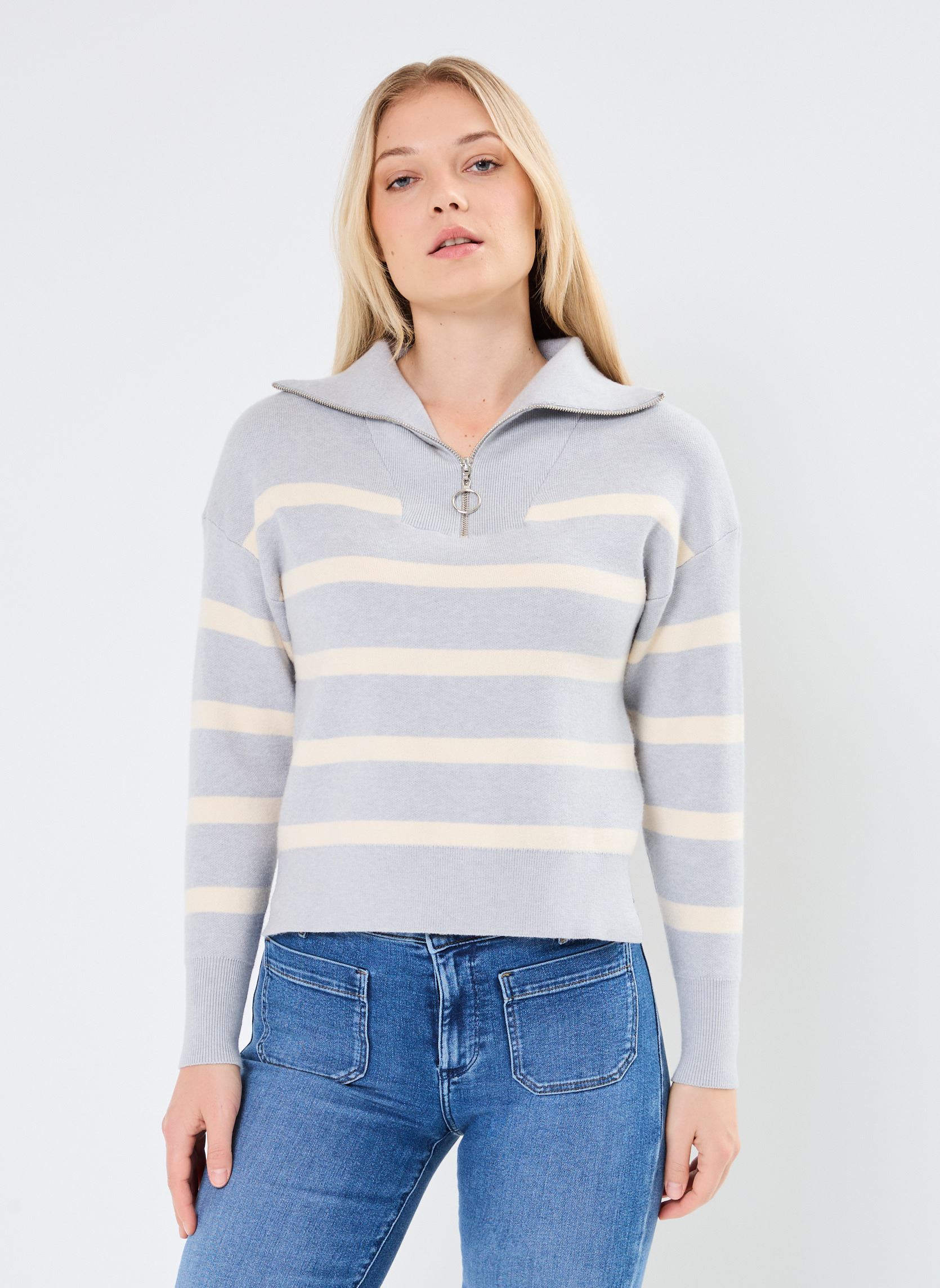 Pull Vero Moda VMSABA STRIPE LS HIGHNECK BLOUSE GA NOOS EU - vue 3