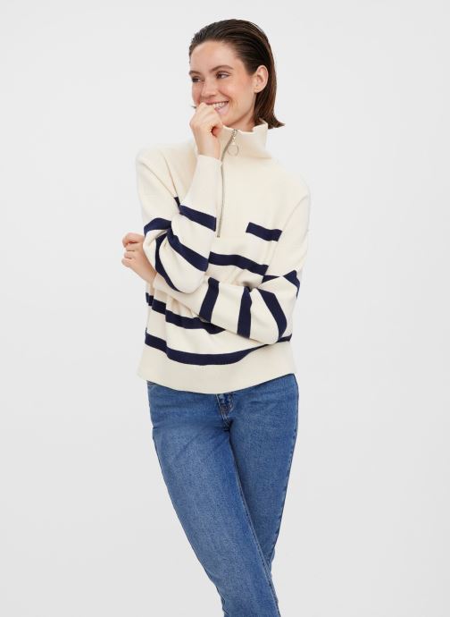 Vero Moda Pulls Vmsaba Stripe Ls Highneck Blouse Ga Noos femme blanc