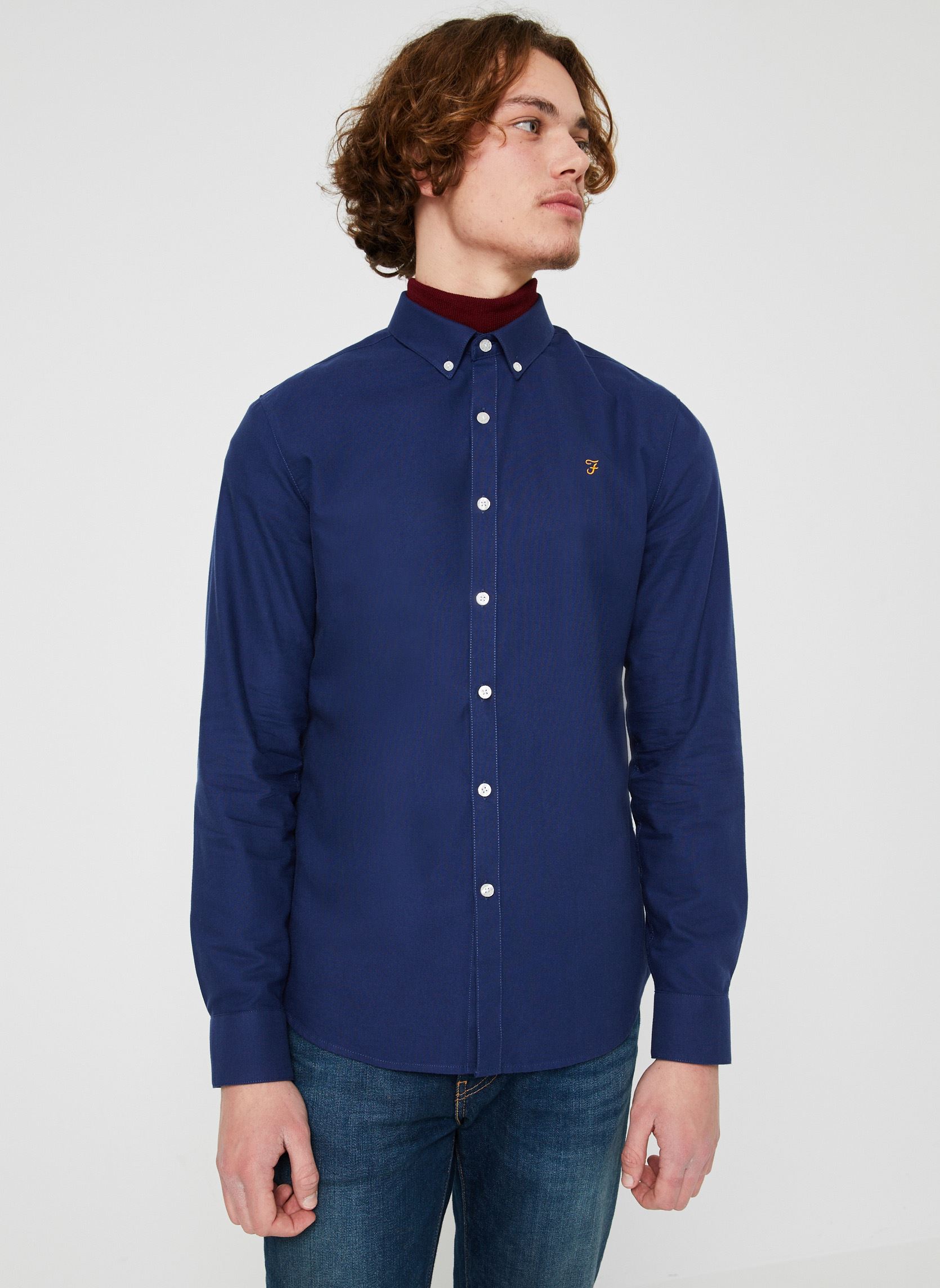 Farah - WILKINS LS SHIRT in steel blue