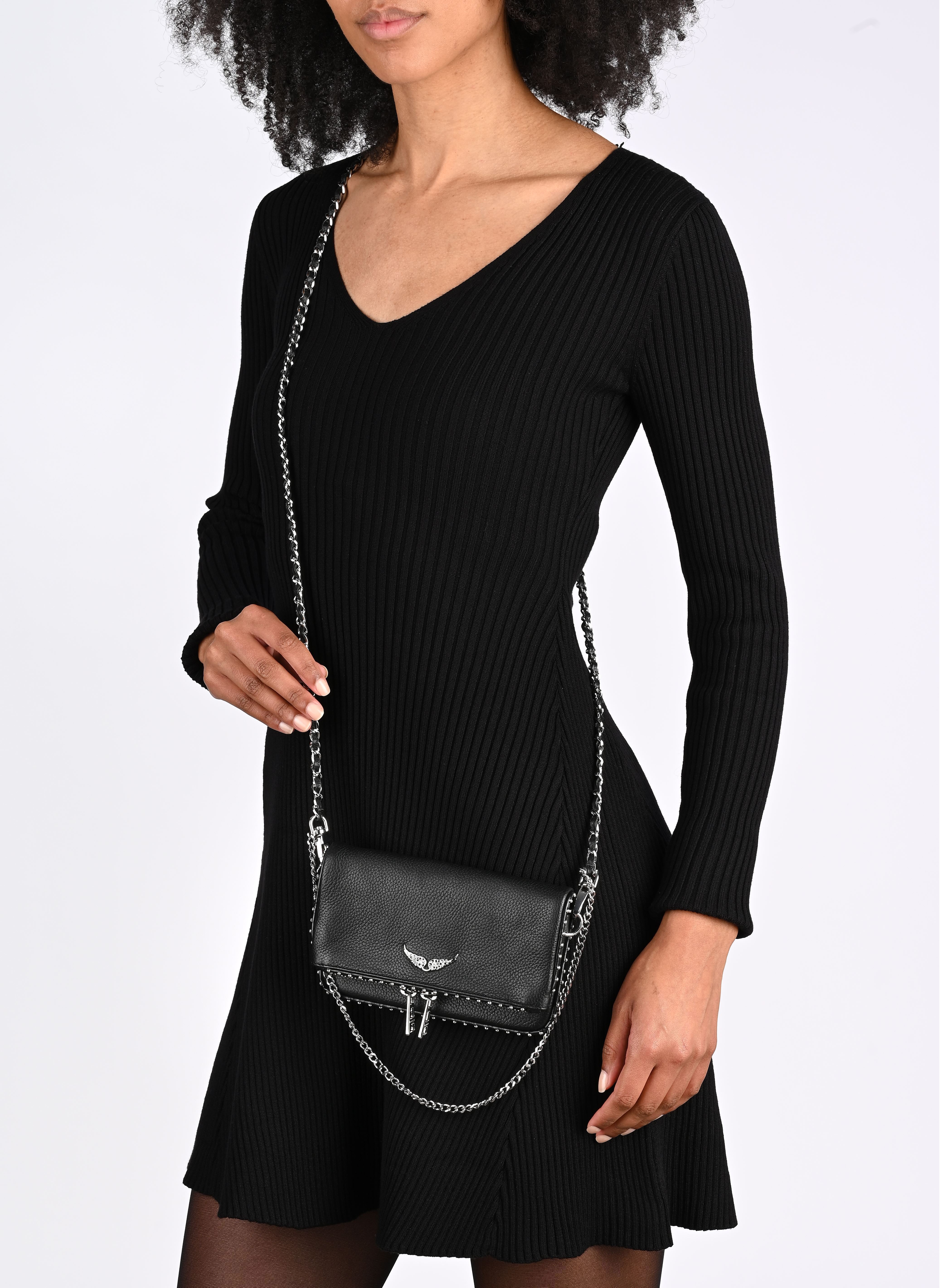 Sacs bandoulière Rock Nano Grained Leather + St femme noir Zadig & Voltaire Sacs bandoulière Rock Nano Grained Leather + St femme noir NOIR