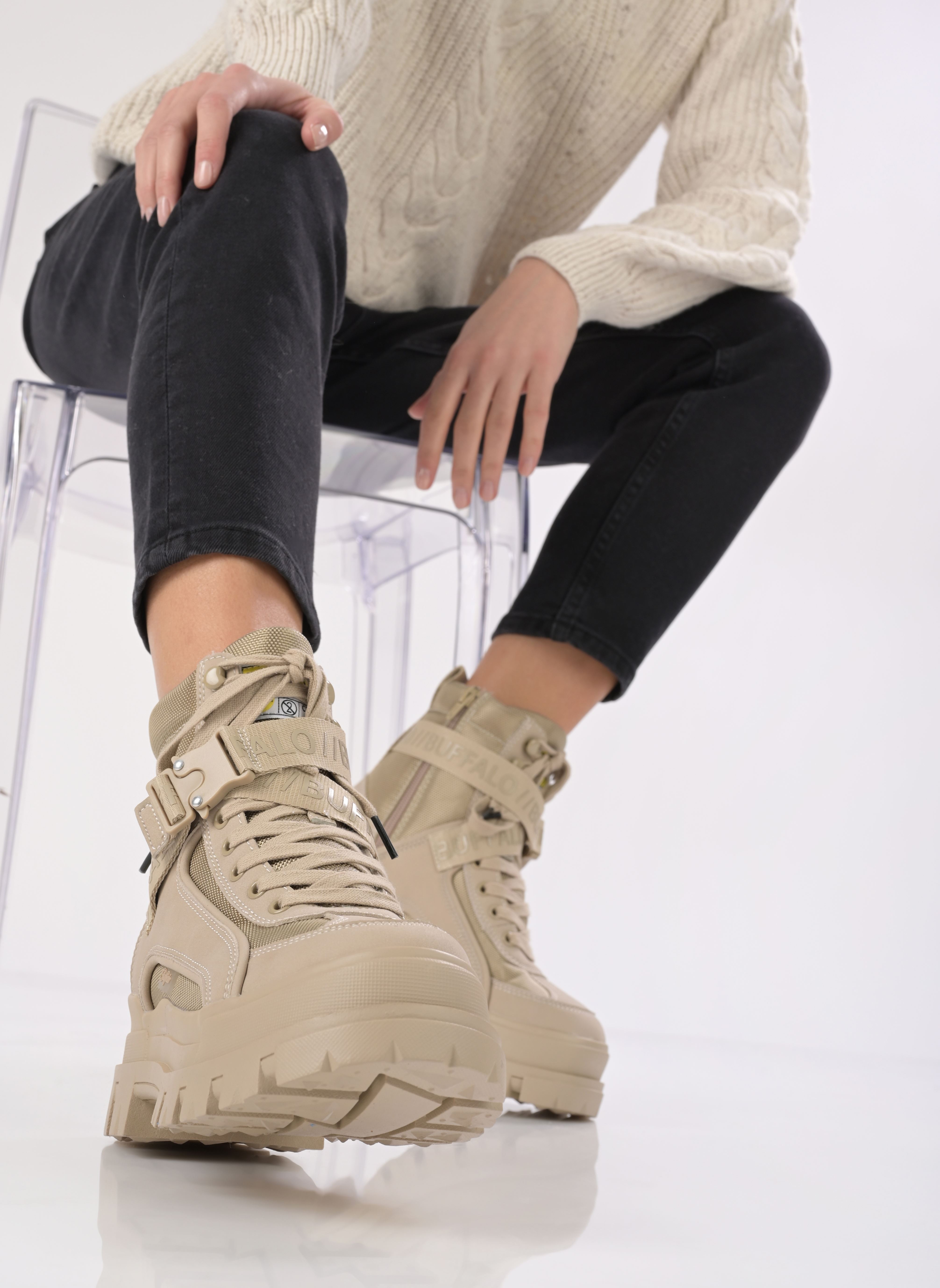 Buffalo Aspha Com 1 modieuze laarzen voor dames, beige, 39 EU