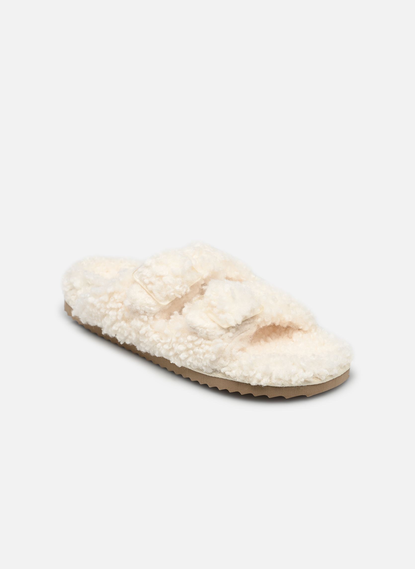 Pantoffels Furry slipper plastic buckle dames wit Colors of California Pantoffels Furry slipper plastic buckle dames wit WHITE