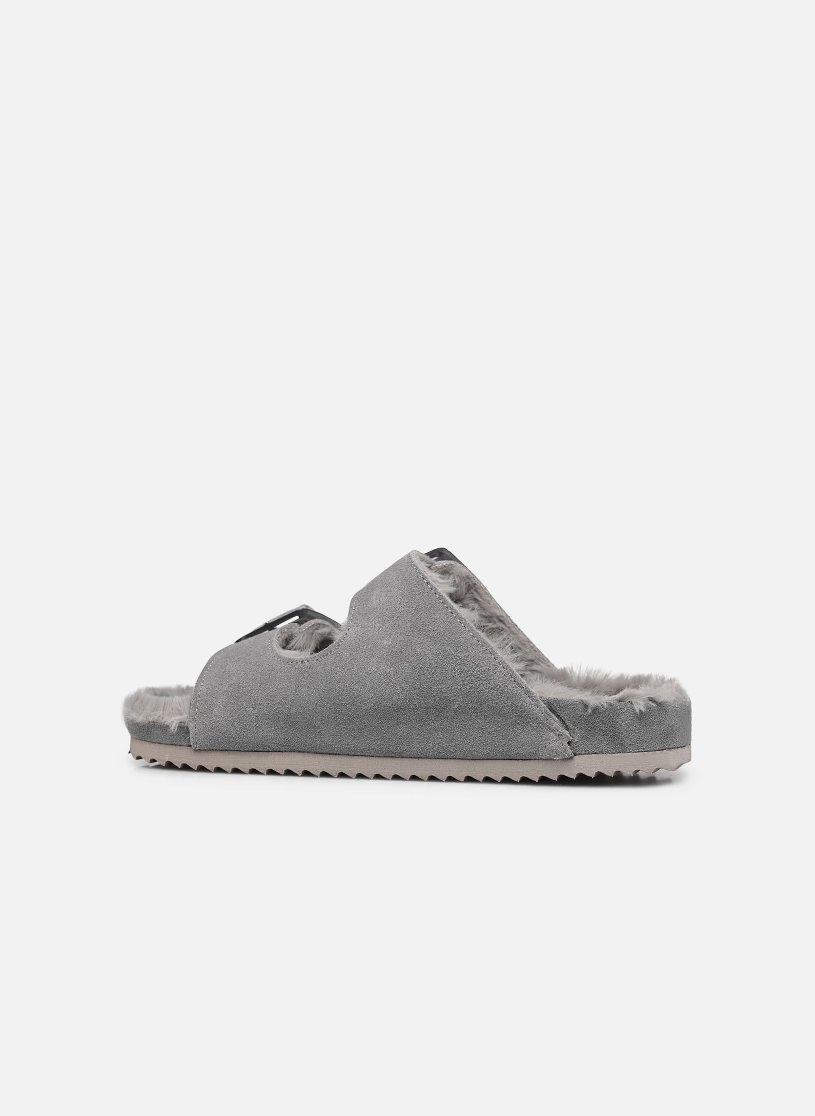 Hausschuhe Suede furry bio 2 buckles damen grau Colors of California Hausschuhe Suede furry bio 2 buckles damen grau GREY