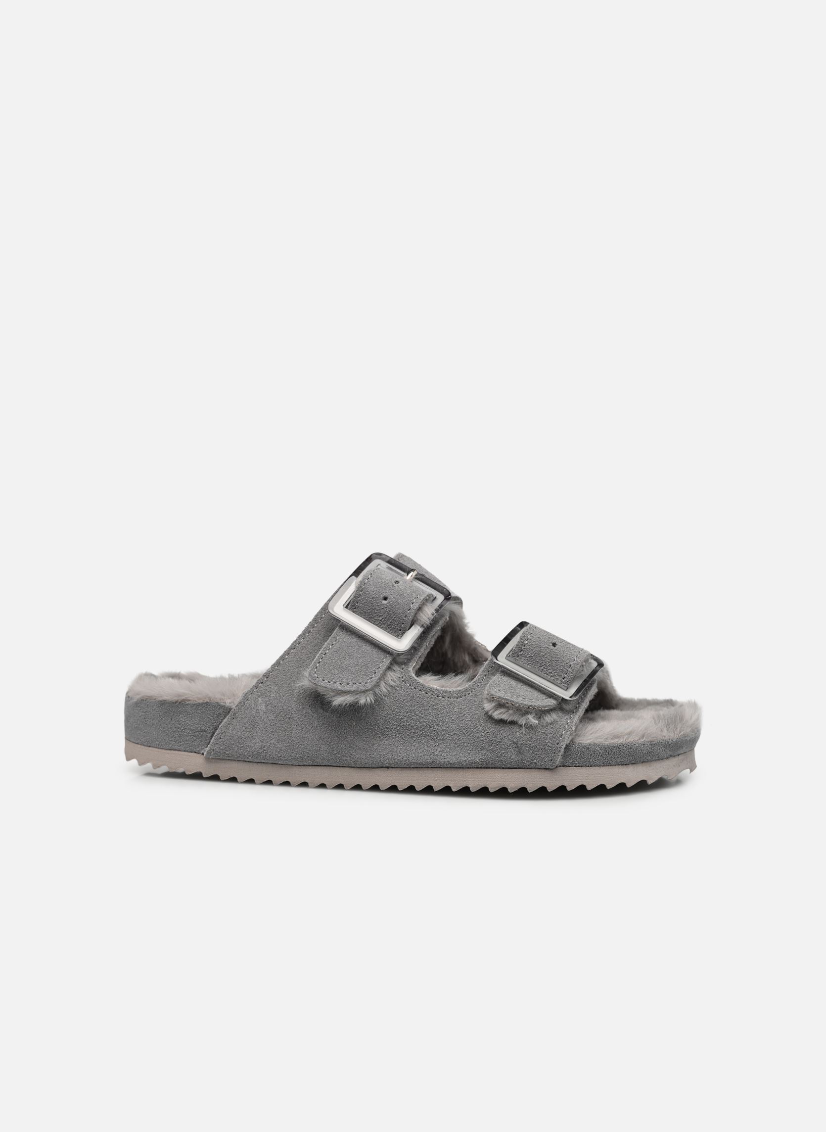 Hausschuhe Suede furry bio 2 buckles damen grau Colors of California Hausschuhe Suede furry bio 2 buckles damen grau GREY