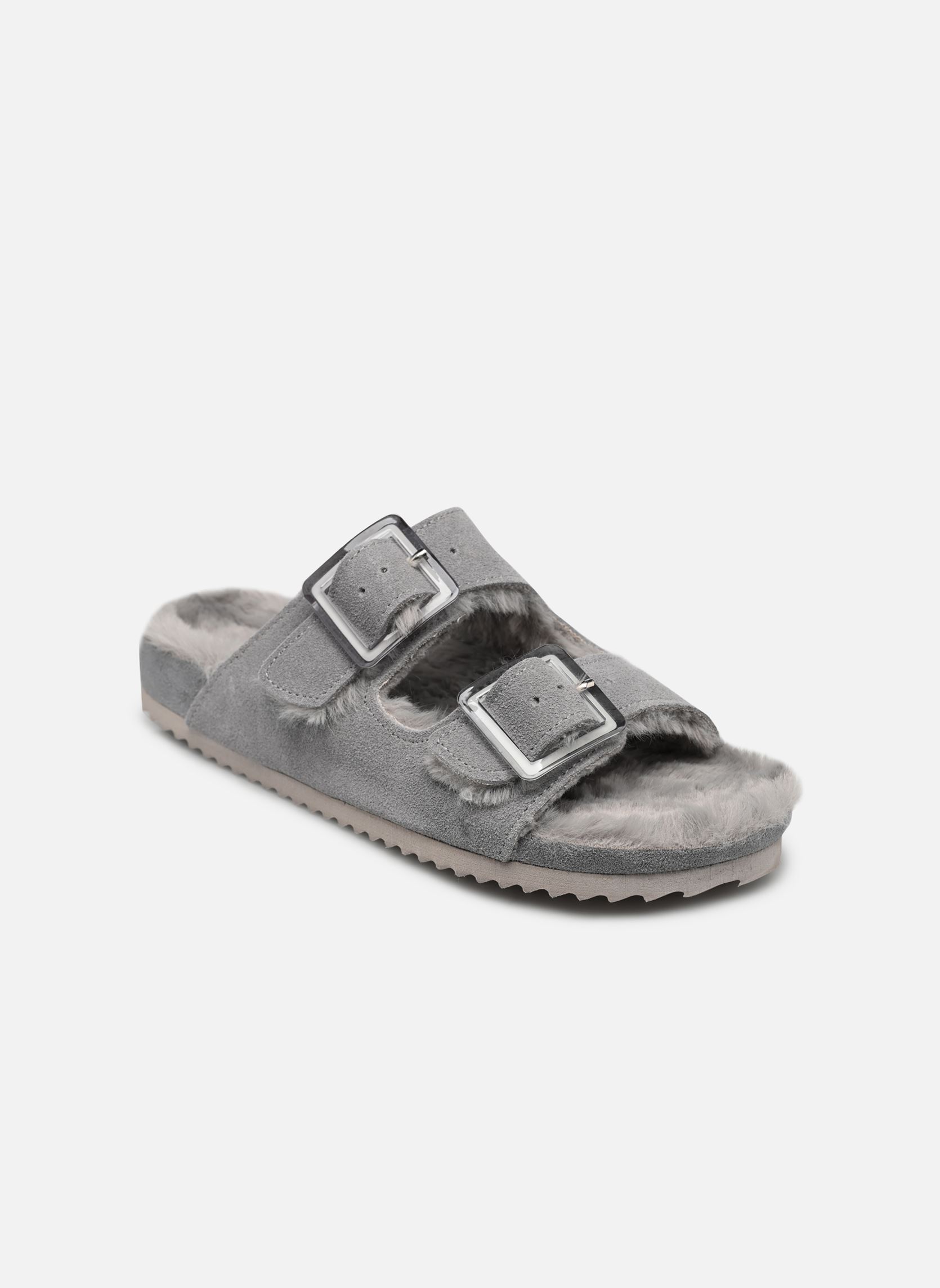 Hausschuhe Suede furry bio 2 buckles damen grau Colors of California Hausschuhe Suede furry bio 2 buckles damen grau GREY