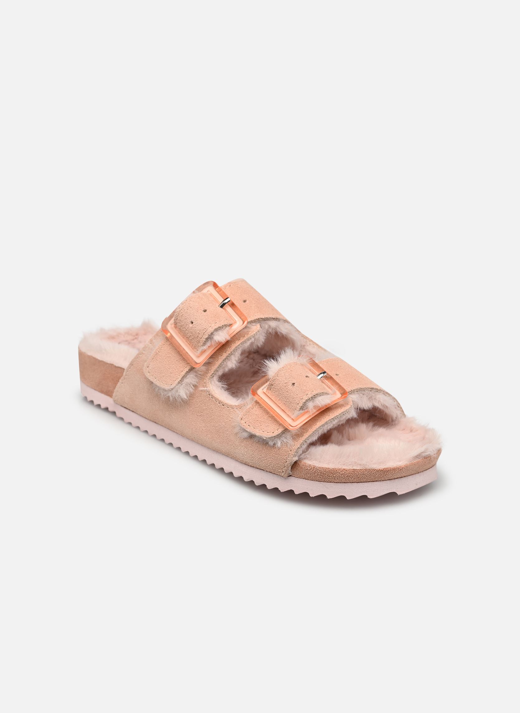 Chaussons Suede furry bio 2 buckles femme rose Colors of California Chaussons Suede furry bio 2 buckles femme rose NEW PINK