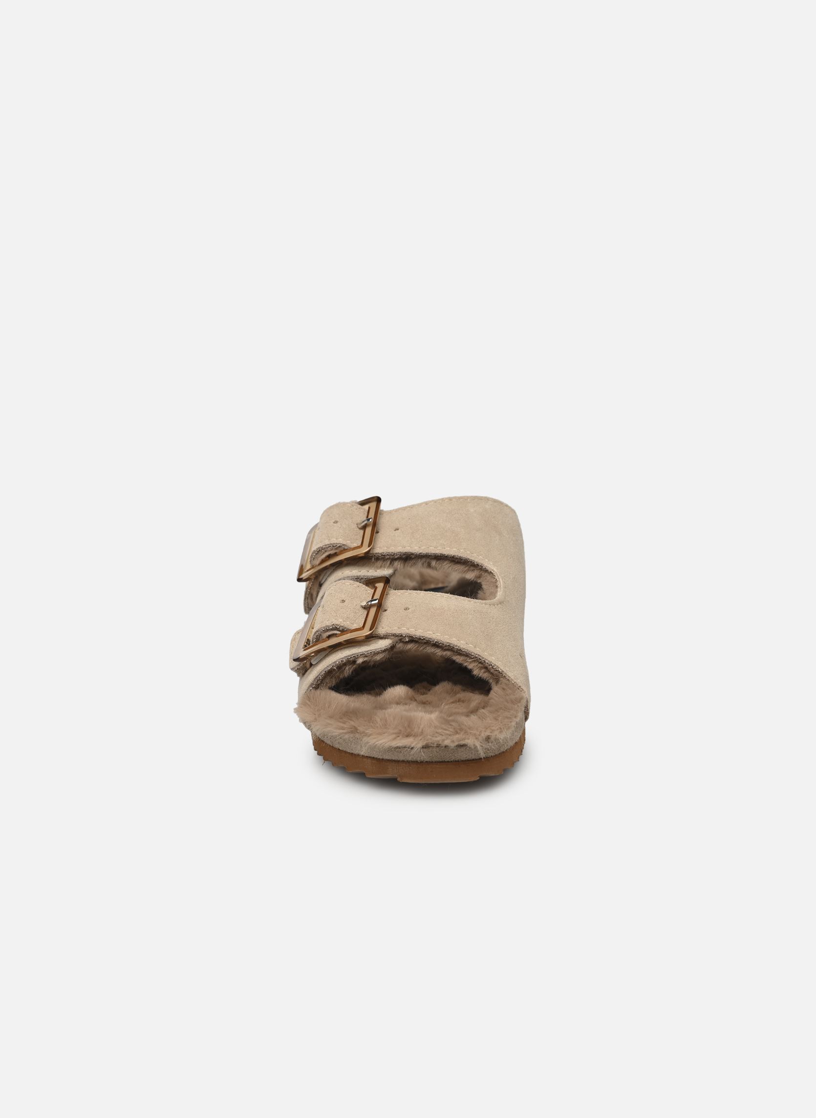 Hausschuhe Suede furry bio 2 buckles damen beige Colors of California Hausschuhe Suede furry bio 2 buckles damen beige NEW TAN