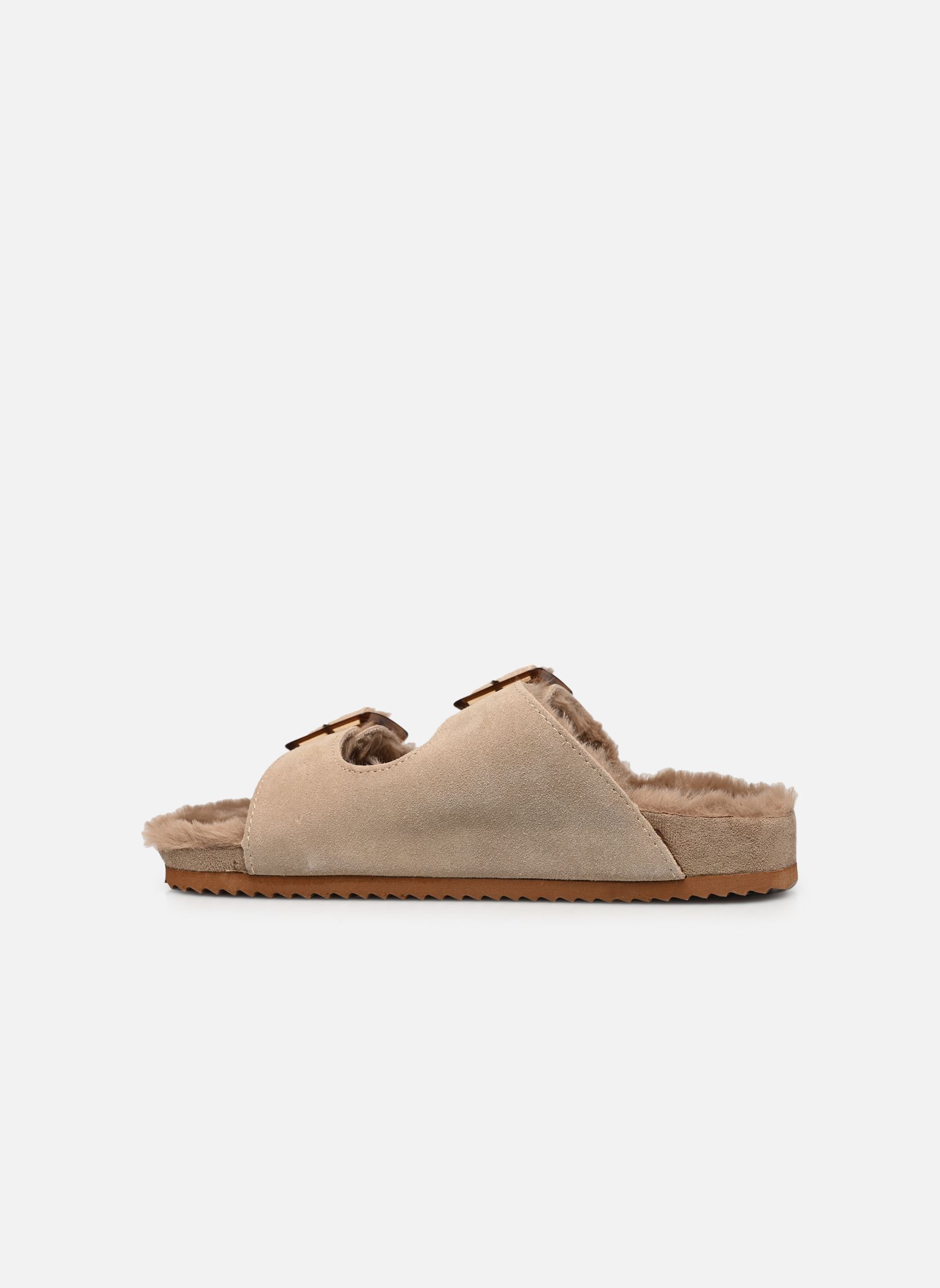 Hausschuhe Suede furry bio 2 buckles damen beige Colors of California Hausschuhe Suede furry bio 2 buckles damen beige NEW TAN