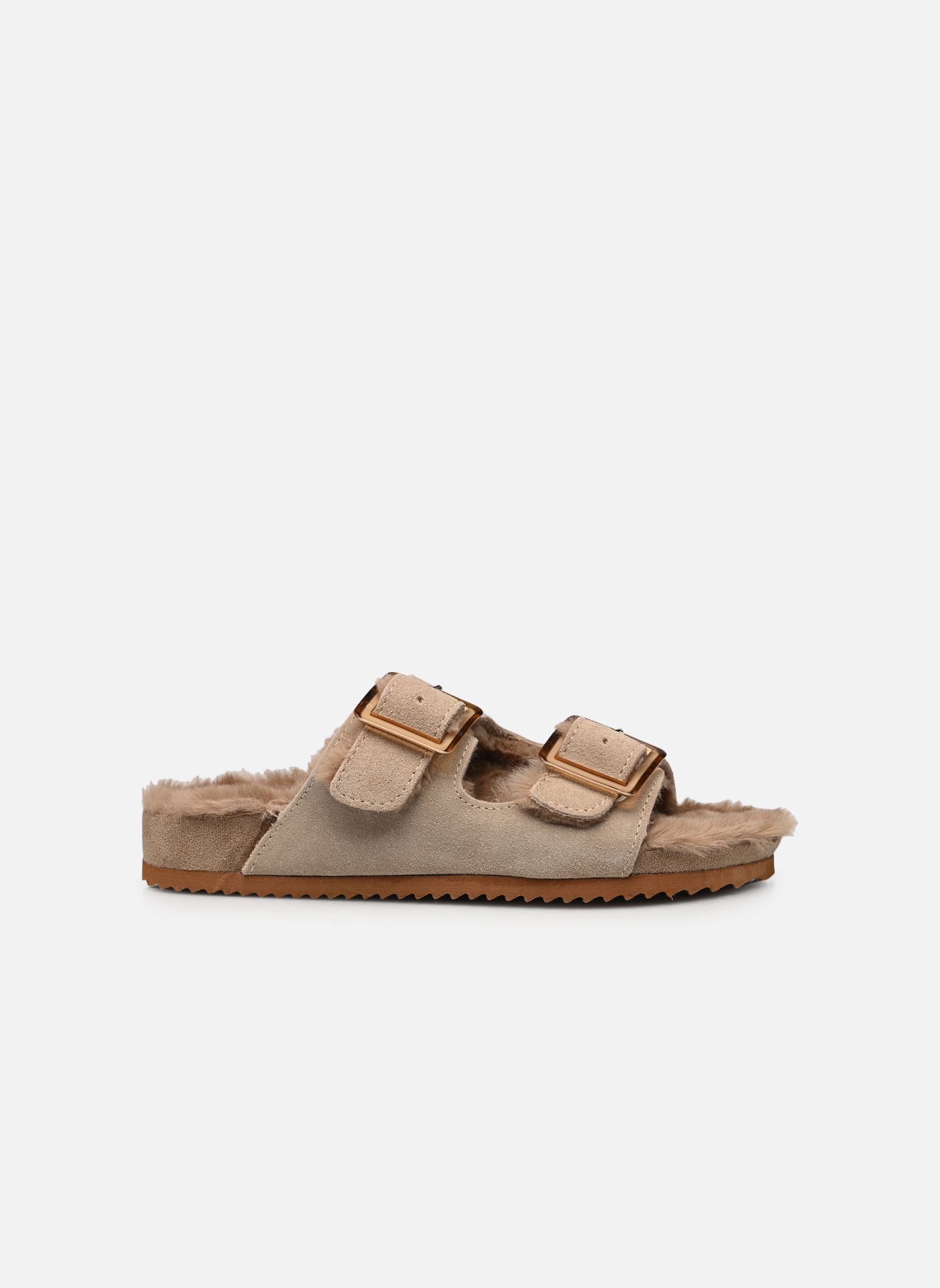 Hausschuhe Suede furry bio 2 buckles damen beige Colors of California Hausschuhe Suede furry bio 2 buckles damen beige NEW TAN