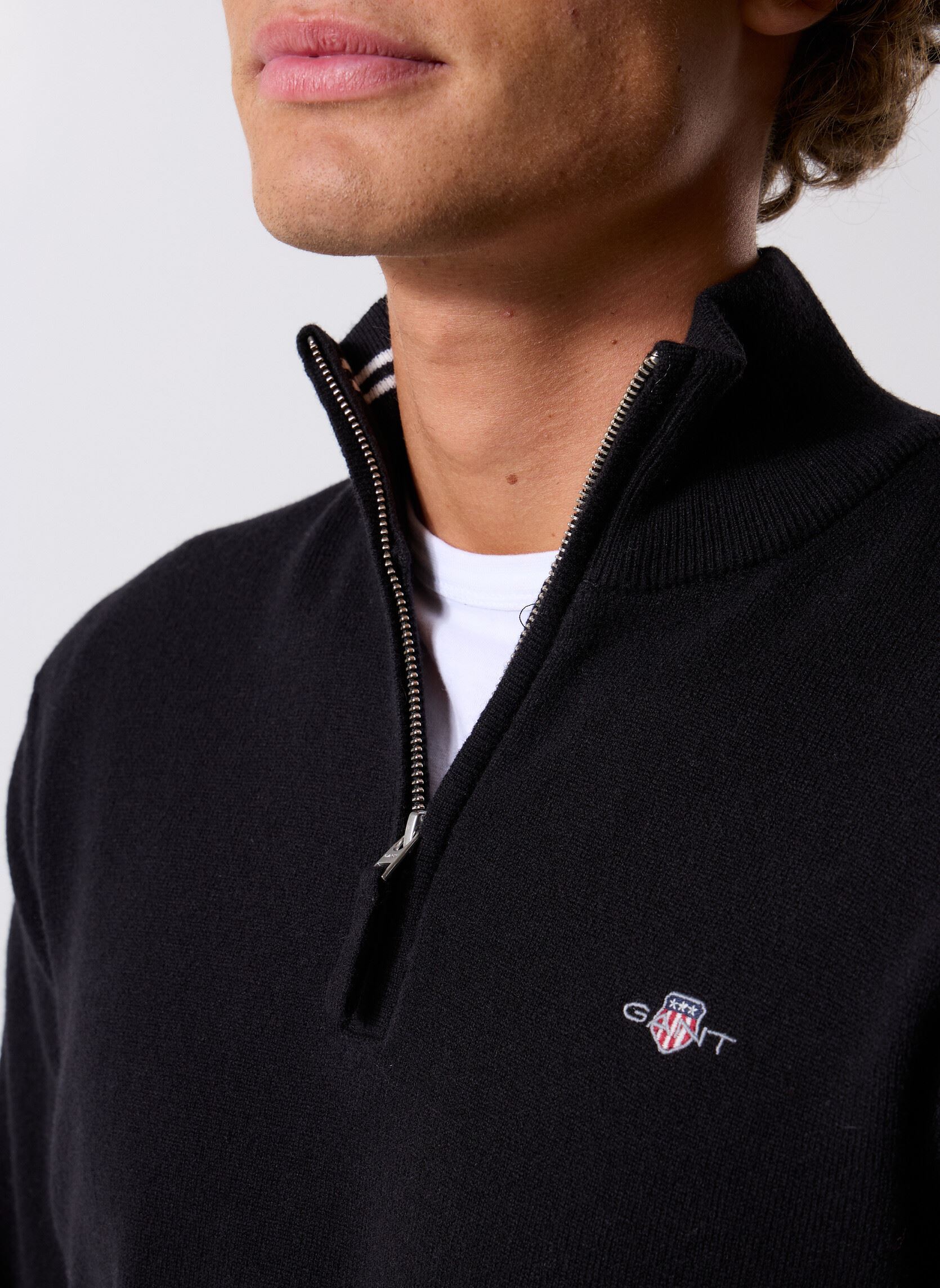 Truien Superfine Lambswool Half Zip heren zwart GANT Truien Superfine Lambswool Half Zip heren zwart BLACK