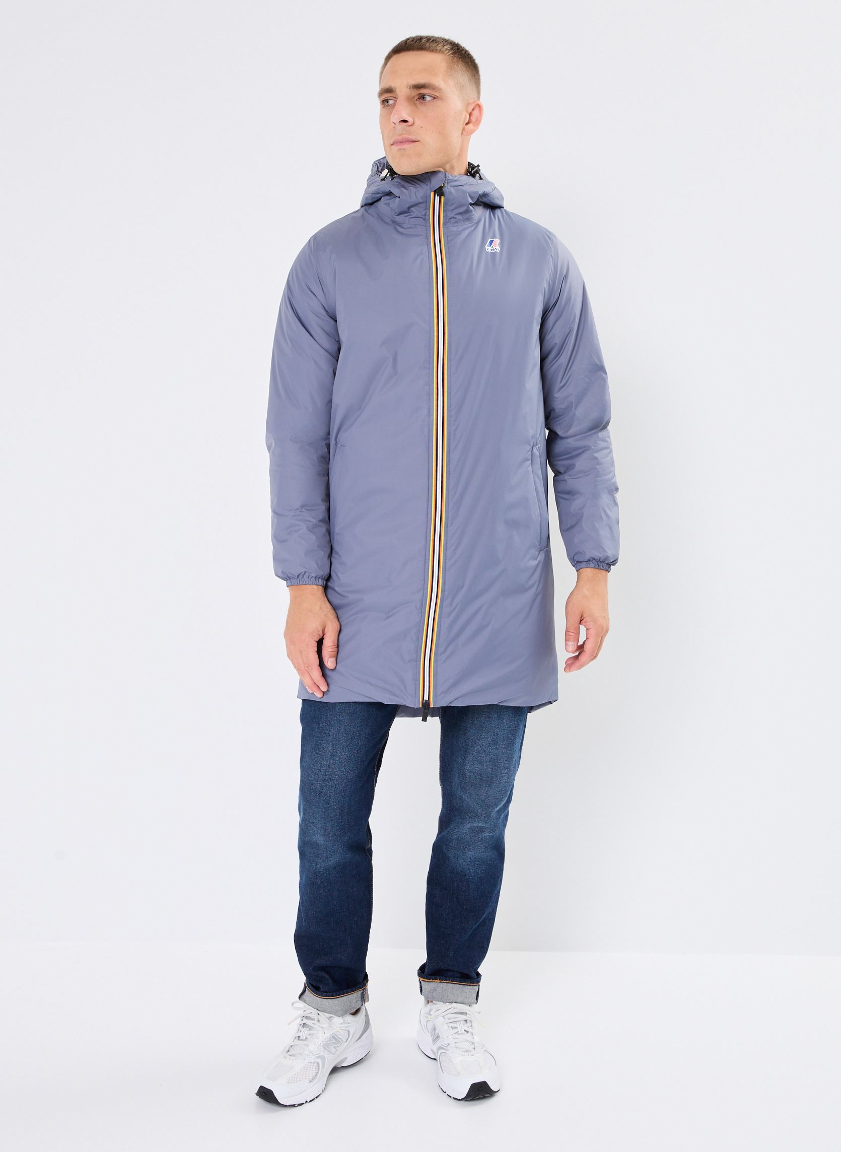 Manteau Long Imperméable Homme K-Way Le Vrai 3.0 Eiffel Orsetto - Bleu, Coupe-Vent, Rembourré, Capuche - 9