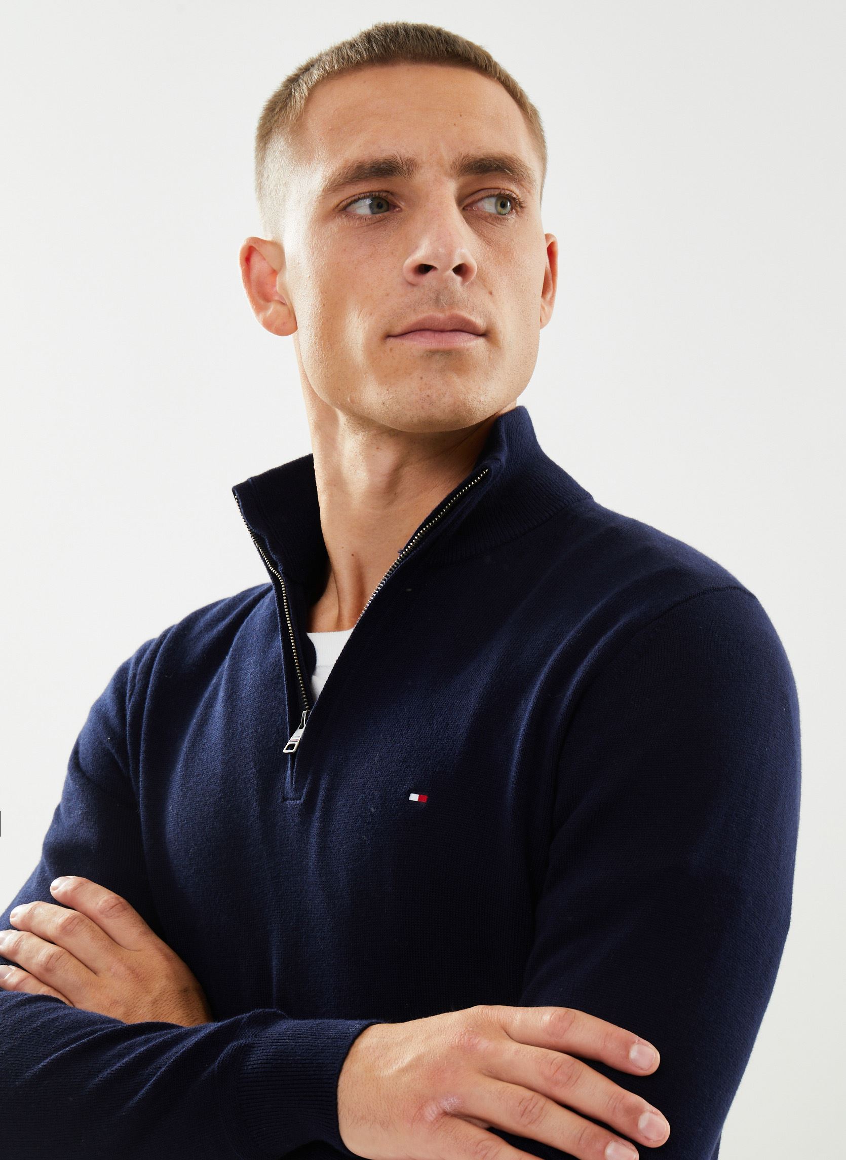 Pulls Pima Org Ctn Cashmere Zip Mock homme bleu Tommy Hilfiger Pulls Pima Org Ctn Cashmere Zip Mock homme bleu NAVY BLUE