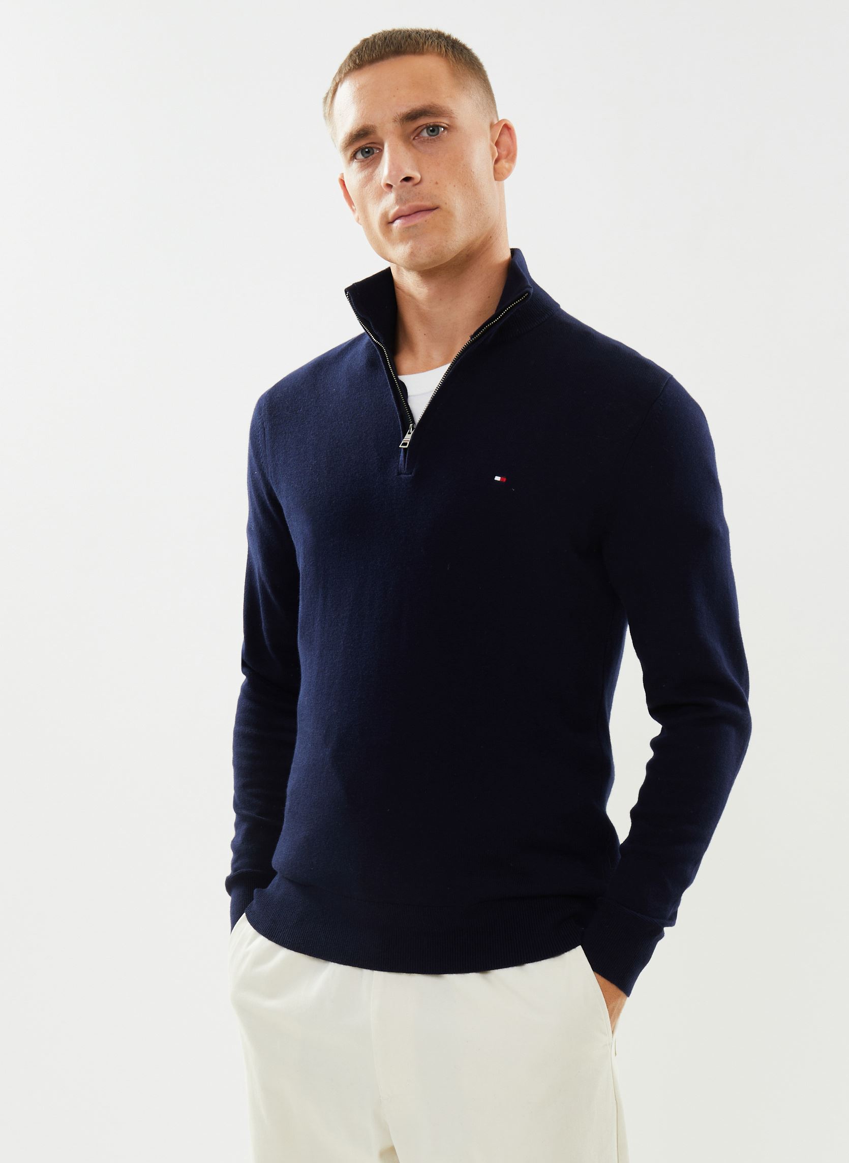 Pull Tommy Hilfiger PIMA ORG CTN CASHMERE ZIP MOCK EU - vue 3
