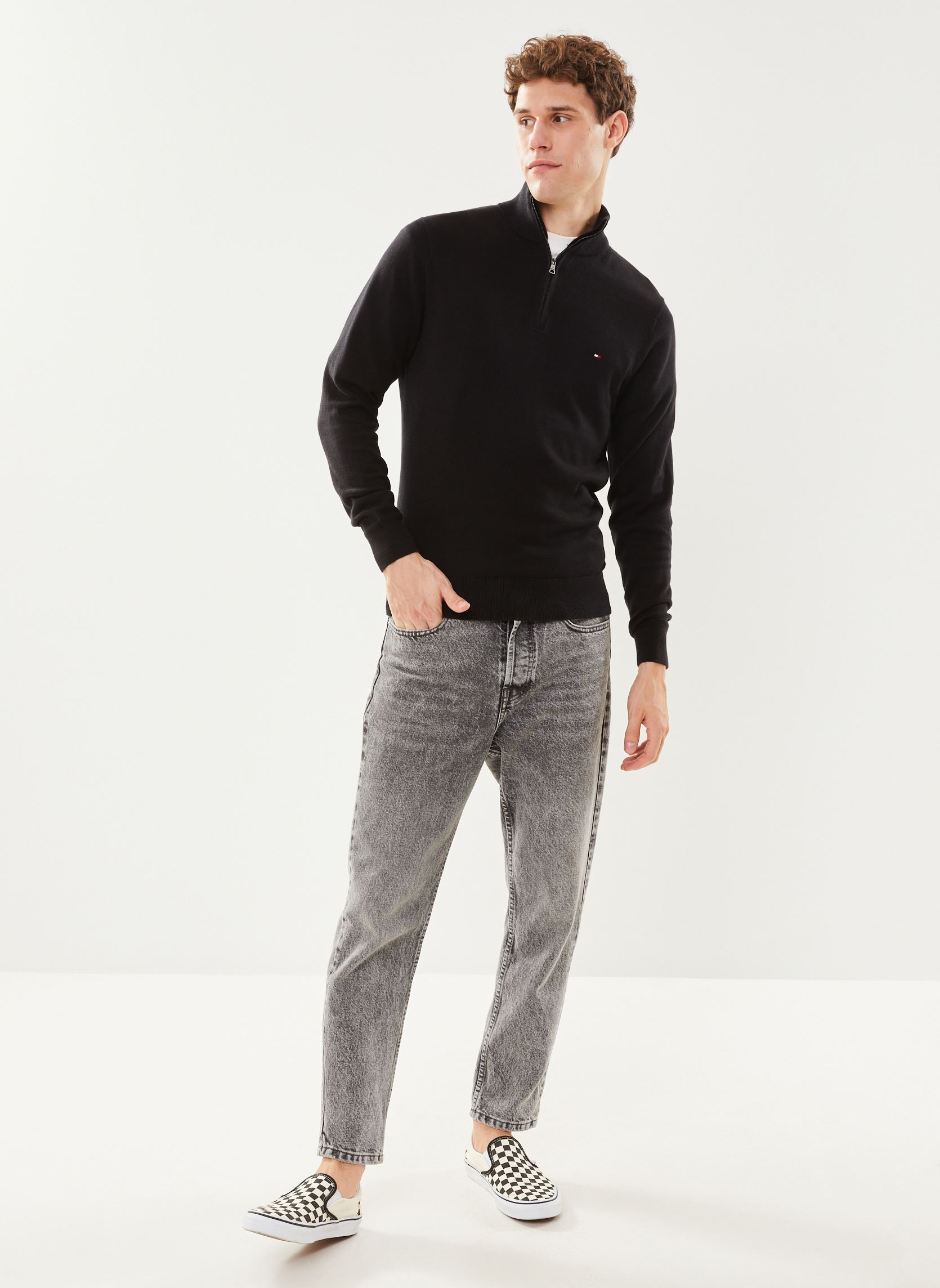 Pulls Pima Org Ctn Cashmere Zip Mock homme noir Tommy Hilfiger Pulls Pima Org Ctn Cashmere Zip Mock homme noir BLACK