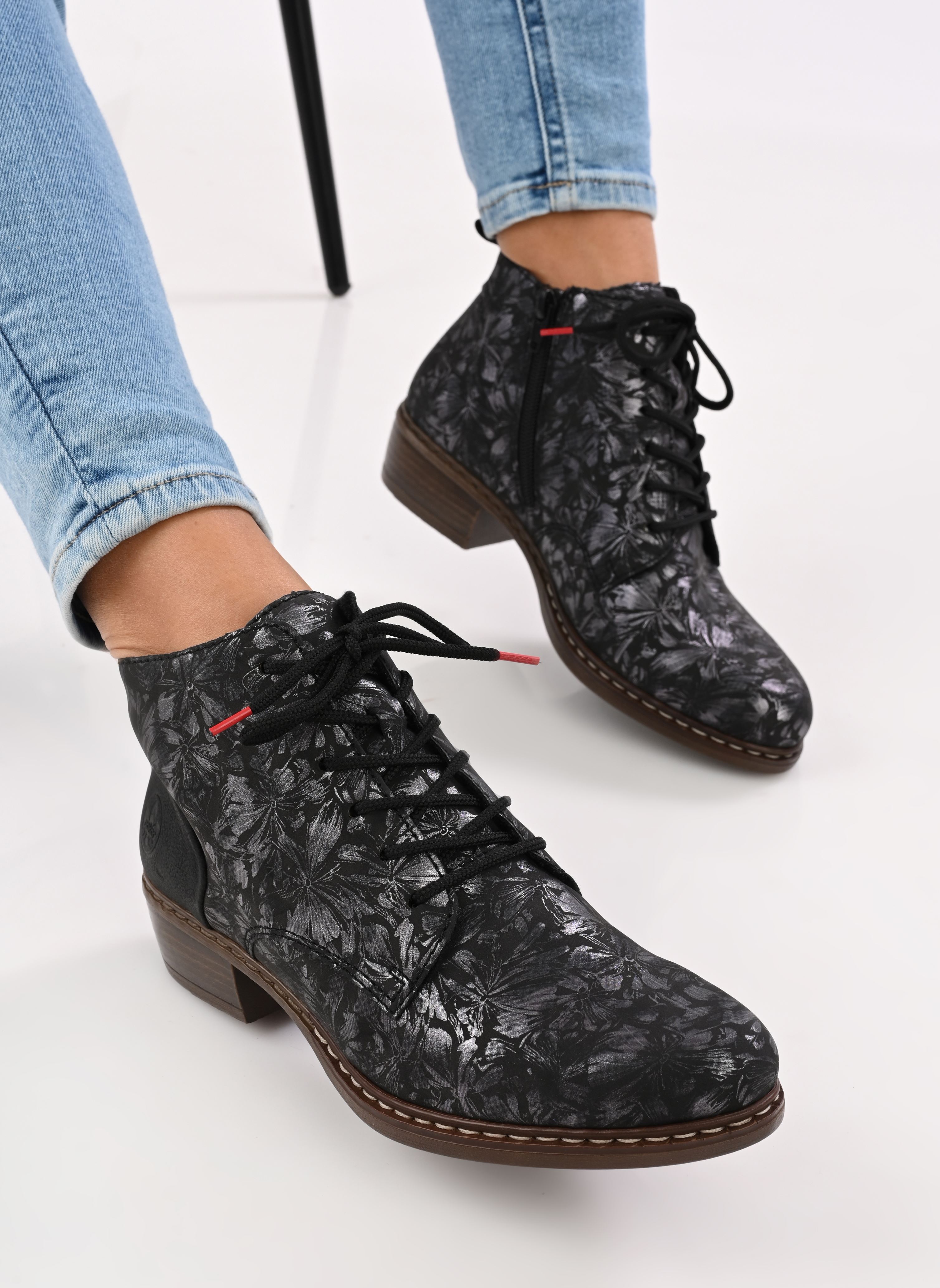 Geschnürte Stiefeletten Eden damen schwarz Rieker Geschnürte Stiefeletten Eden damen schwarz SCHWARZ-METALLIC/SCHWARZ
