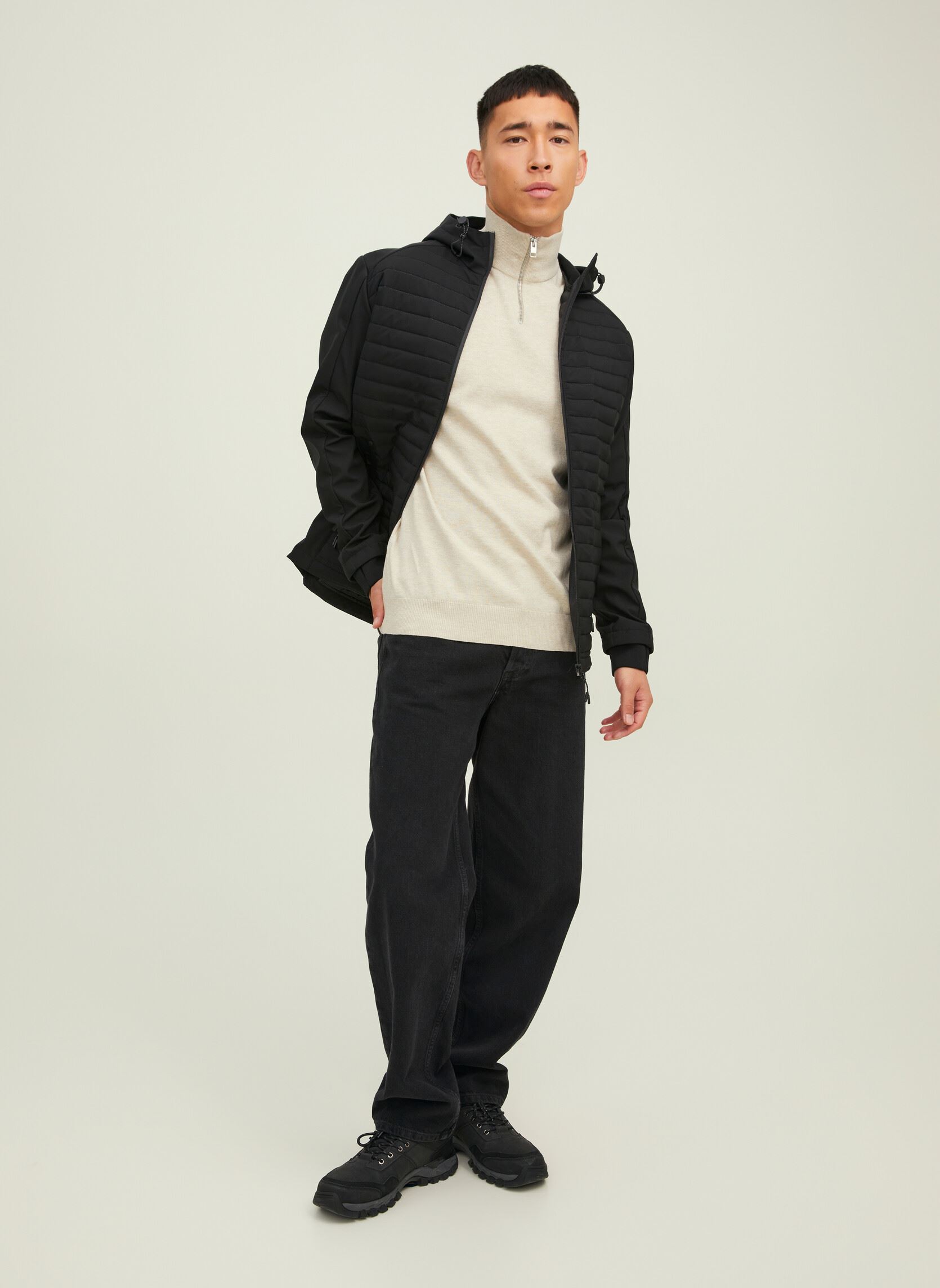 Pullover Jjeemil Knit Half Zip Noos herren beige Jack & Jones Pullover Jjeemil Knit Half Zip Noos herren beige OATMEAL
