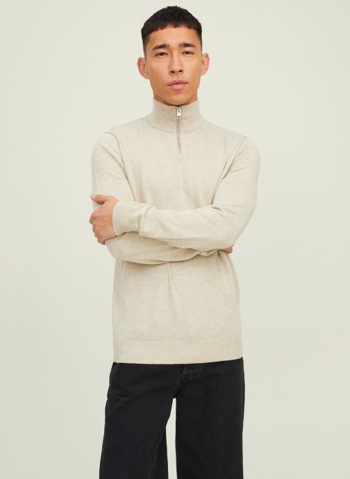 Jack & Jones Pulls Jjeemil Knit Half Zip Noos homme beige
