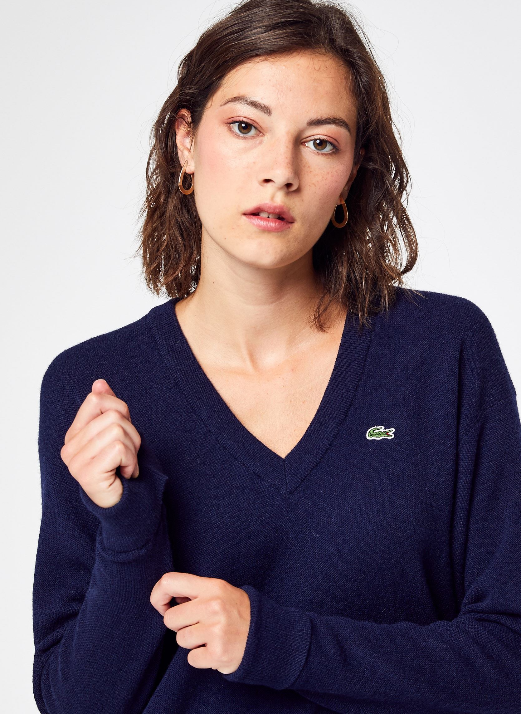 Pullover Pull femme Lacoste col en V damen blau Lacoste Pullover Pull femme Lacoste col en V damen blau MARINE