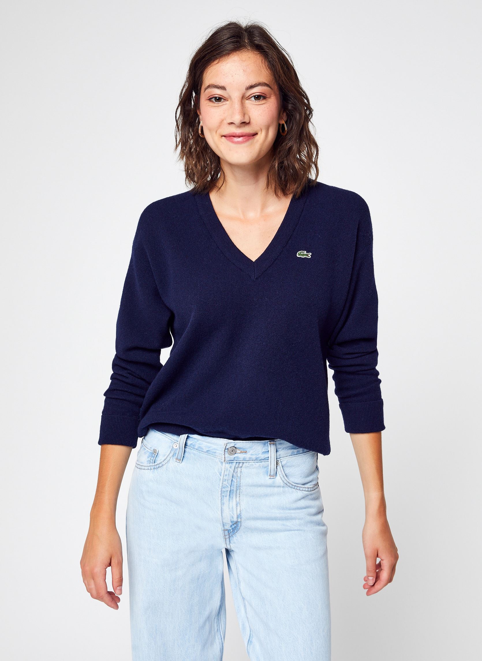 Pullover Pull femme Lacoste col en V damen blau Lacoste Pullover Pull femme Lacoste col en V damen blau MARINE