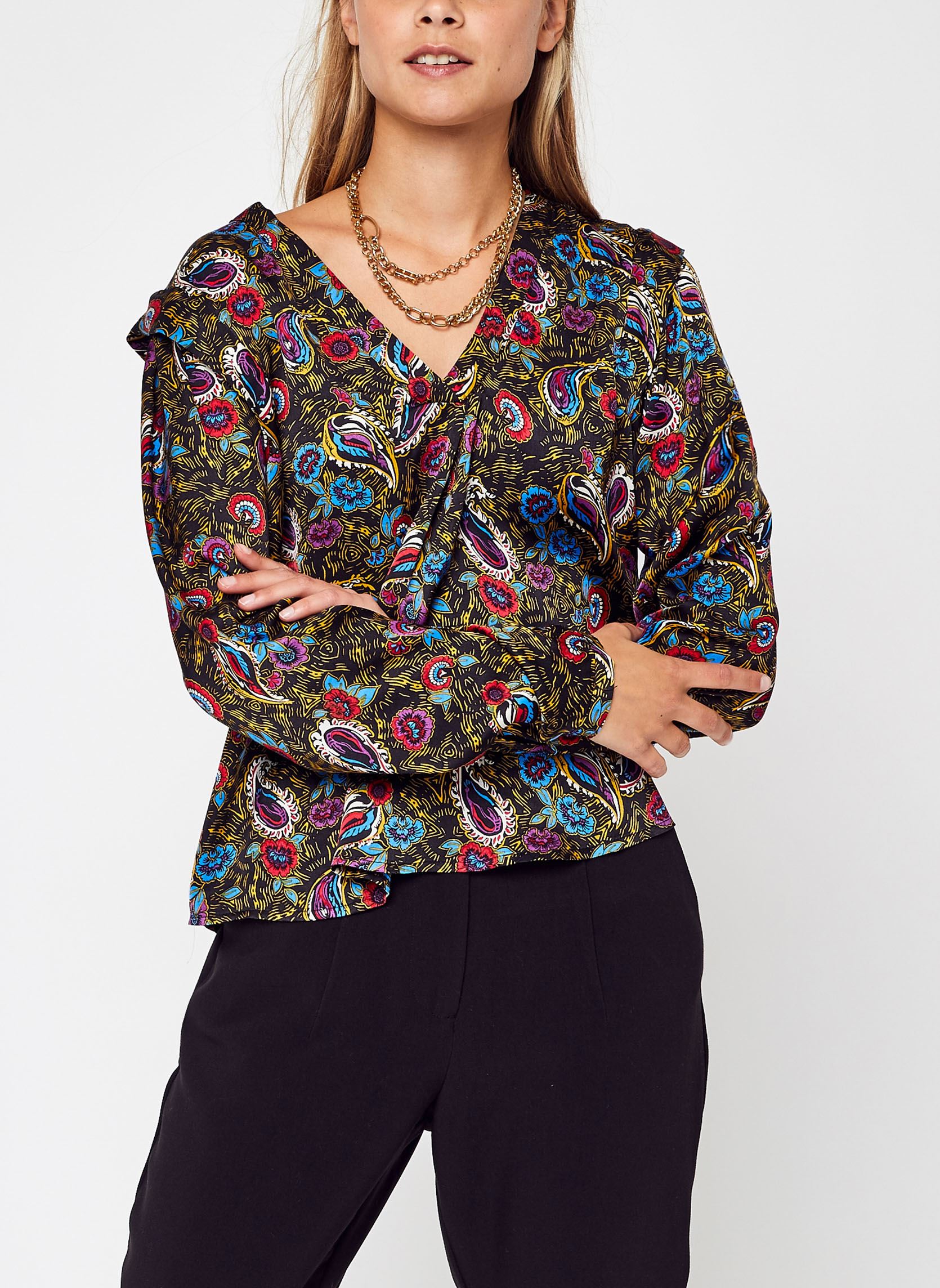 Blouse Femme Vila Courte Manches Longues - En Polyester Recyclé, Col En V