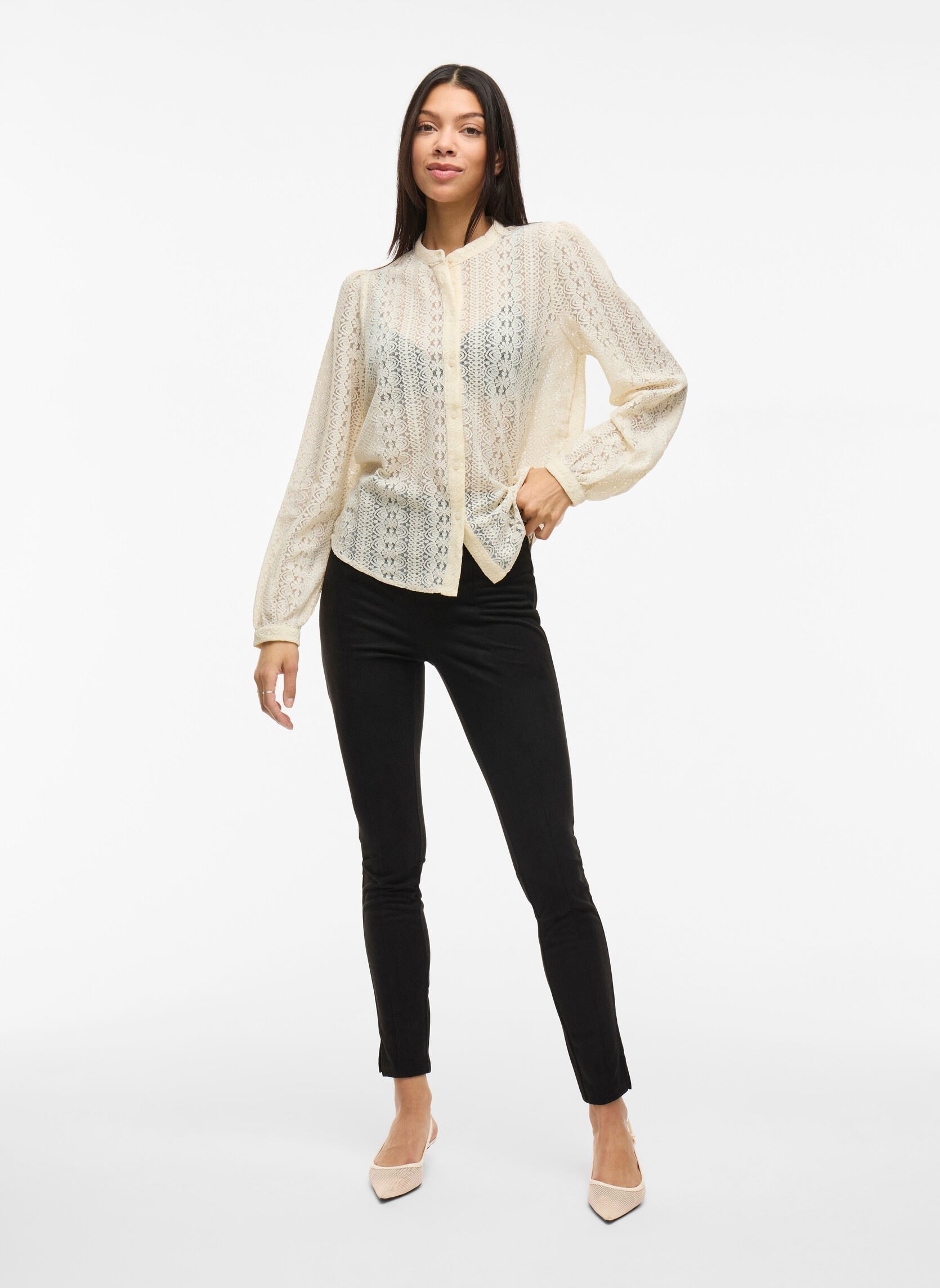 Blusen VICHIKKA LACE L/S SHIRT- NOOS damen weiß Vila Blusen VICHIKKA LACE L/S SHIRT- NOOS damen weiß Birch