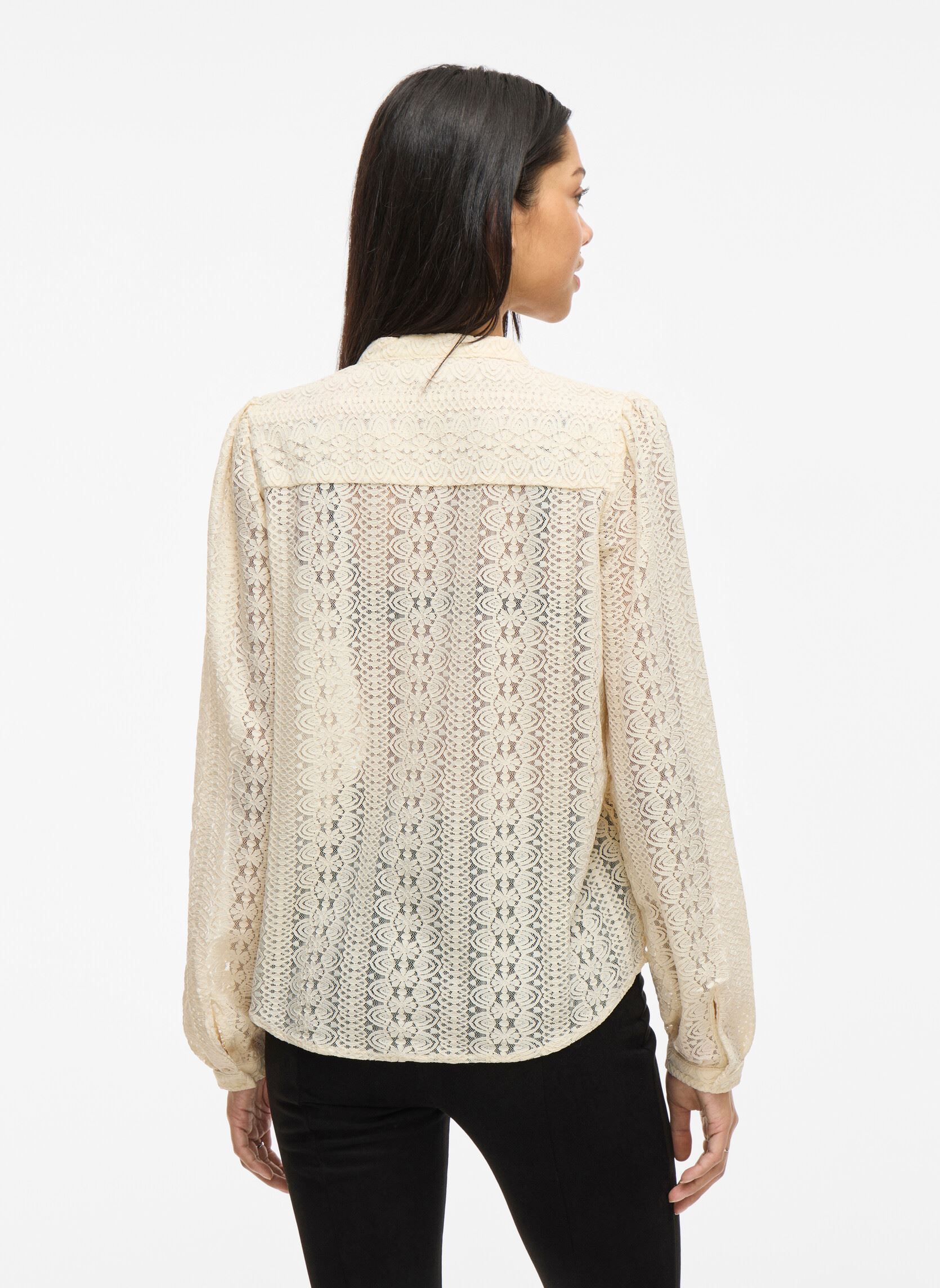 Blusen VICHIKKA LACE L/S SHIRT- NOOS damen weiß Vila Blusen VICHIKKA LACE L/S SHIRT- NOOS damen weiß Birch