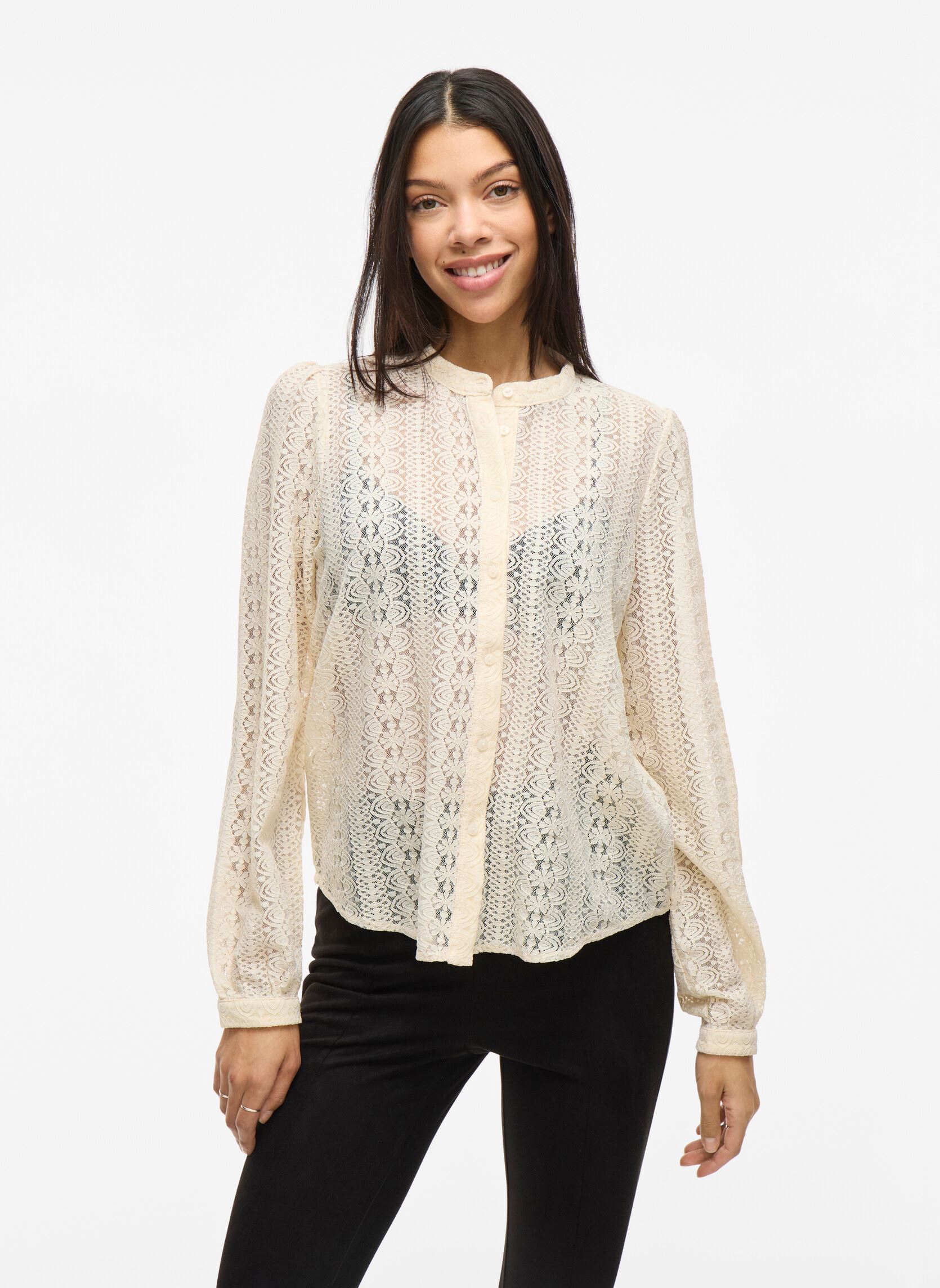 Blusen VICHIKKA LACE L/S SHIRT- NOOS damen weiß Vila Blusen VICHIKKA LACE L/S SHIRT- NOOS damen weiß Birch