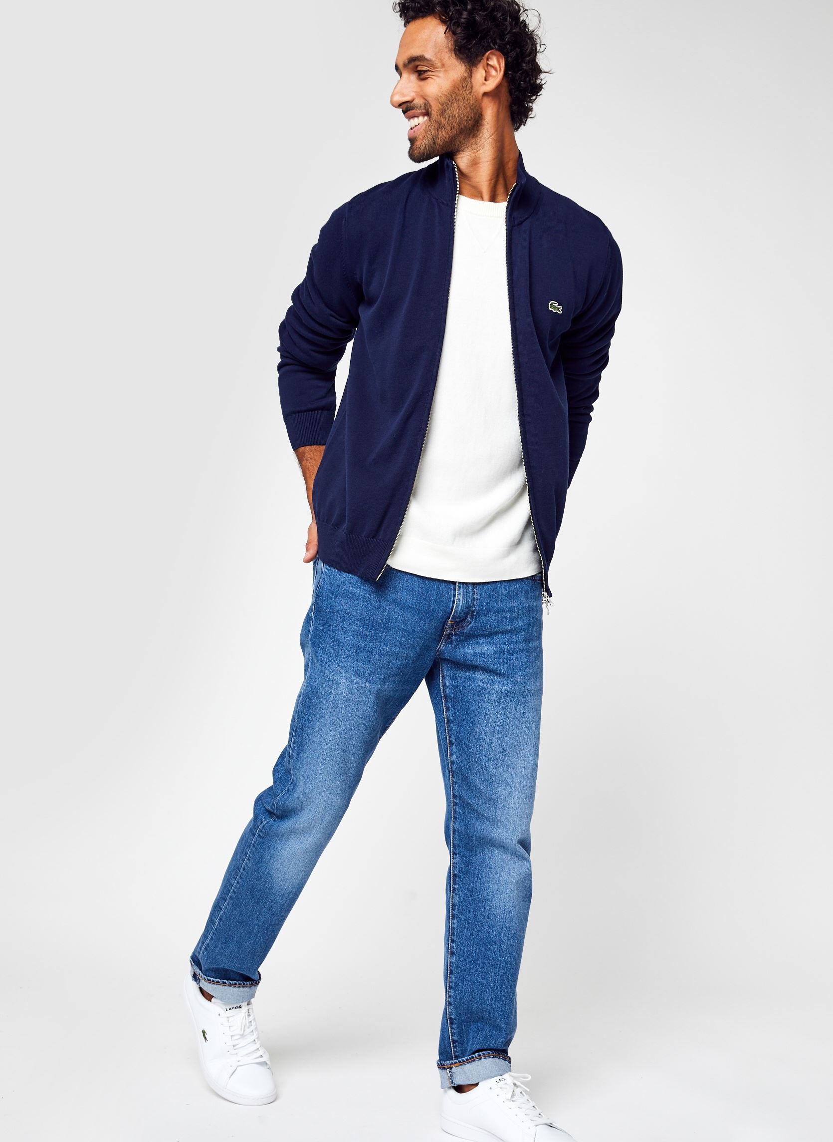 Gilets Pull zippé à col montant homme bleu Lacoste Gilets Pull zippé à col montant homme bleu MARINE