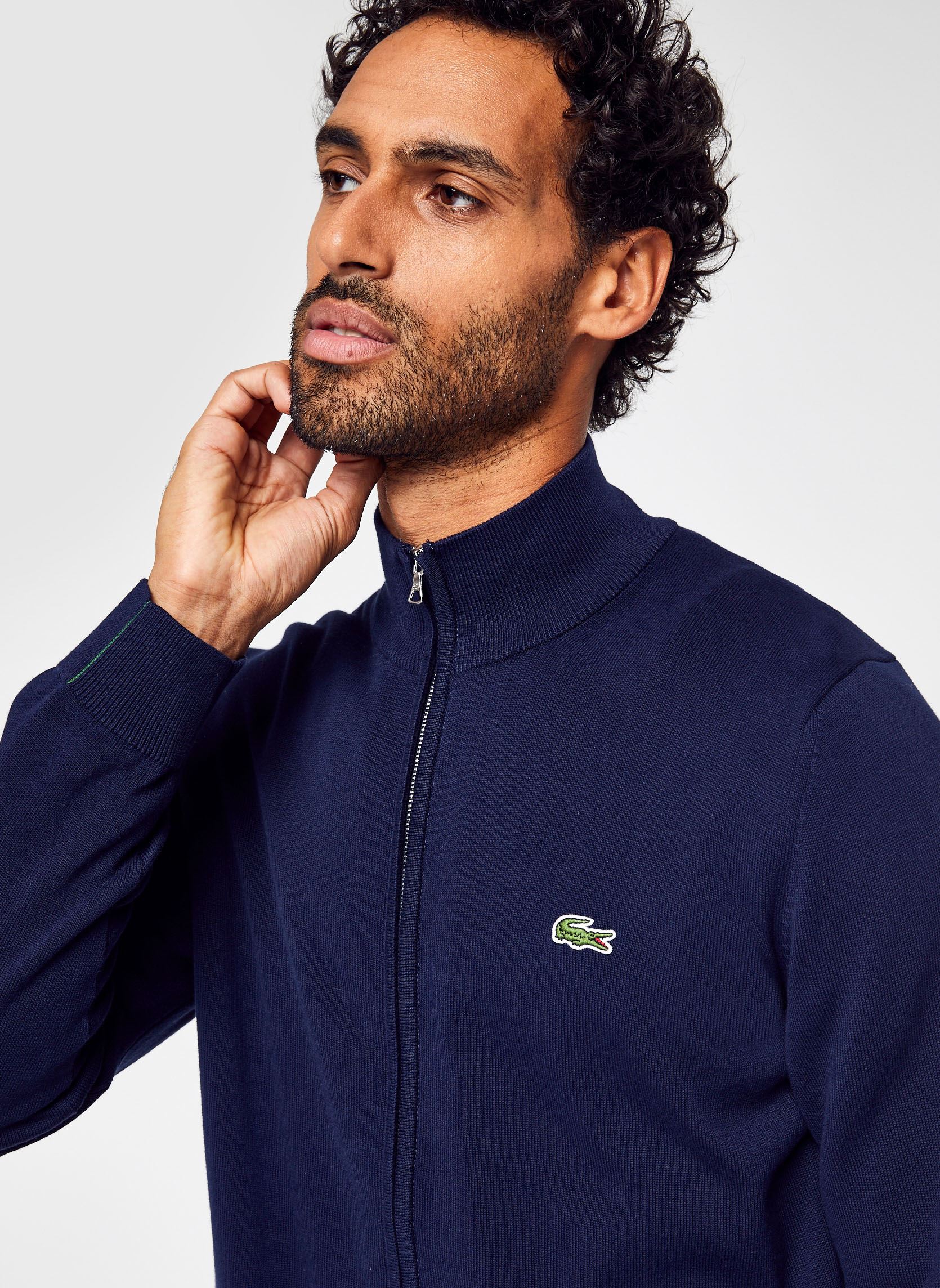 Gilets Pull zippé à col montant homme bleu Lacoste Gilets Pull zippé à col montant homme bleu MARINE