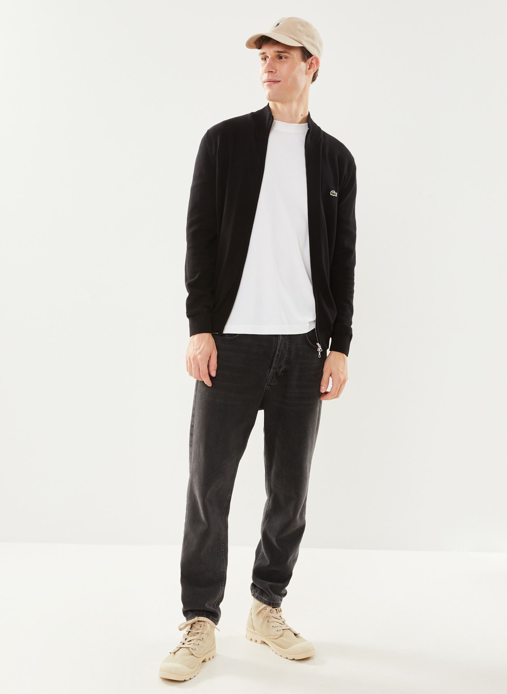 Gilets Pull zippé à col montant homme noir Lacoste Gilets Pull zippé à col montant homme noir NOIR