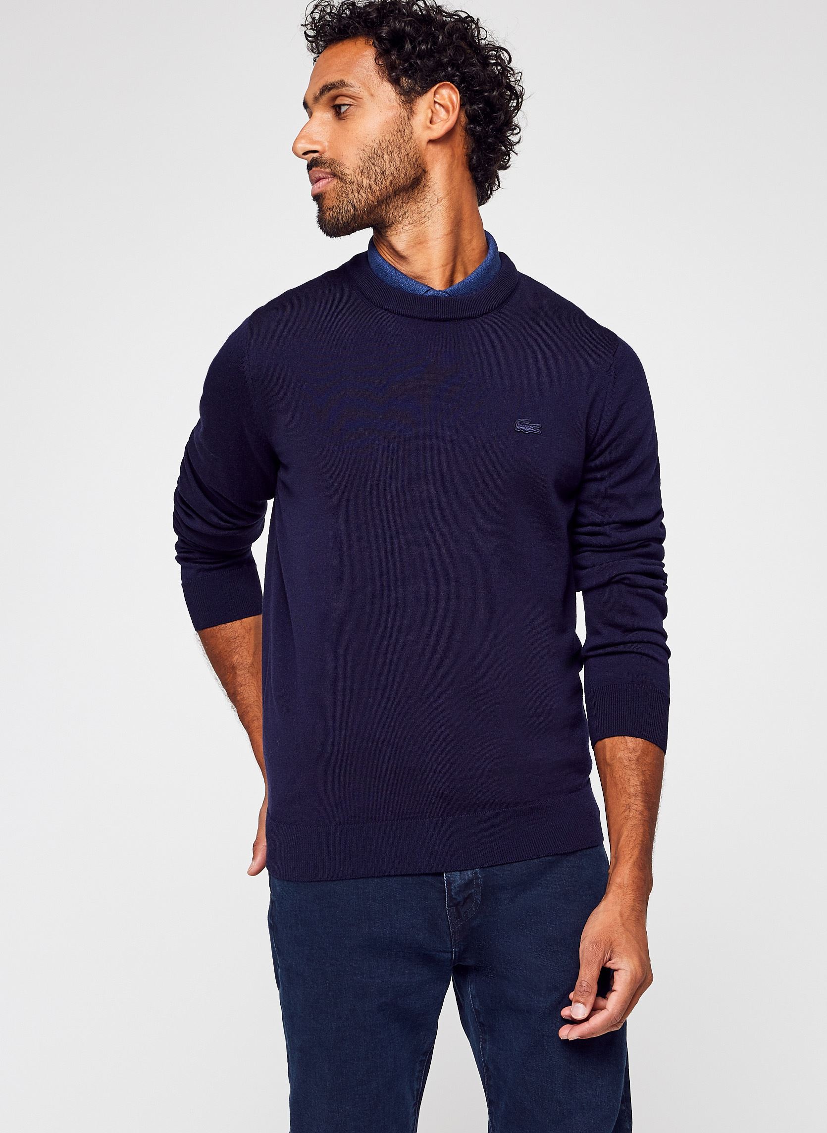 Pulls Pull à col rond en laine homme bleu Lacoste Pulls Pull à col rond en laine homme bleu 166 MARINE