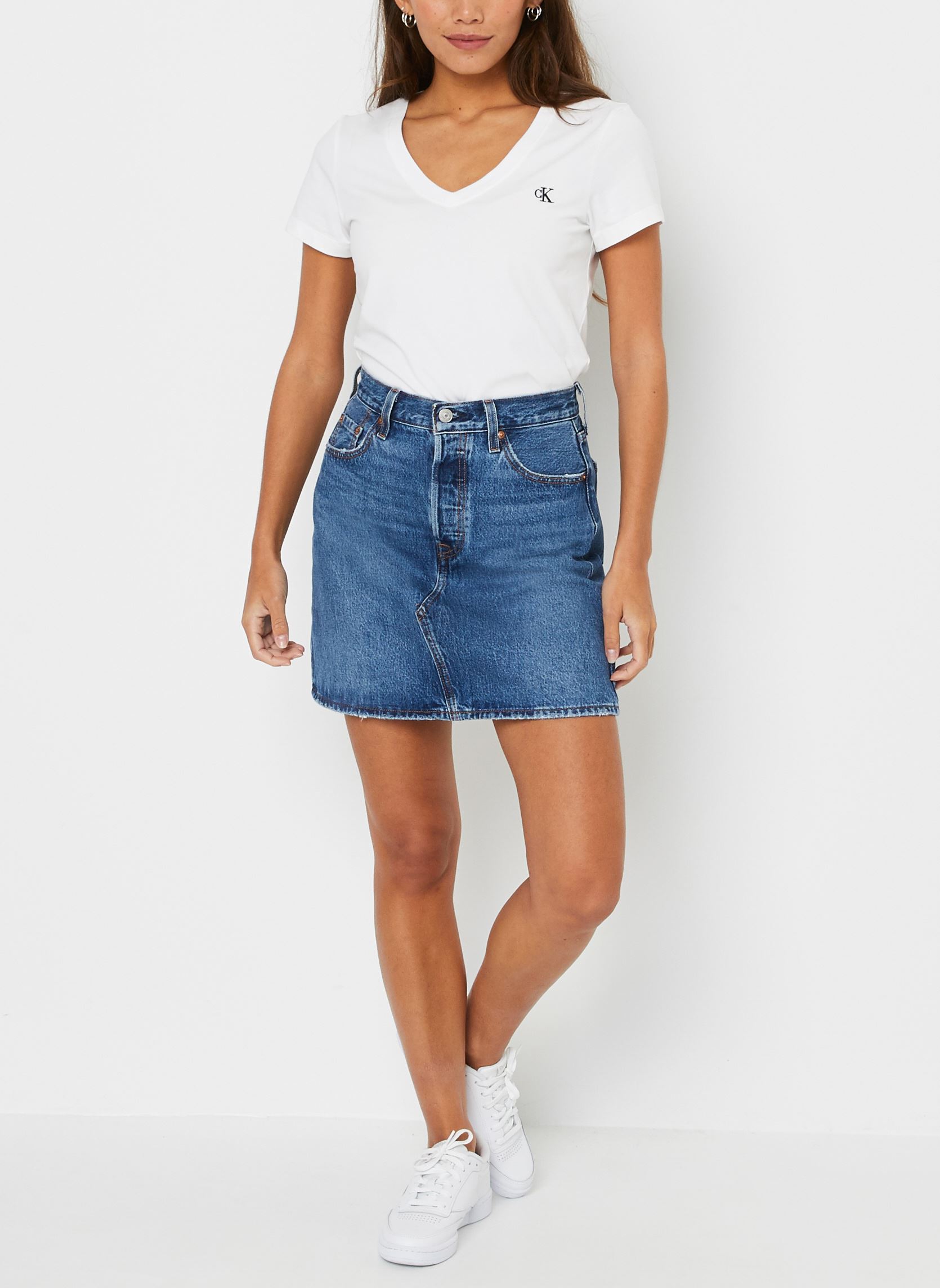 Tee-shirts CK Embroidery Stretch V-Neck femme blanc Calvin Klein Jeans Tee-shirts CK Embroidery Stretch V-Neck femme blanc BRIGHT WHITE