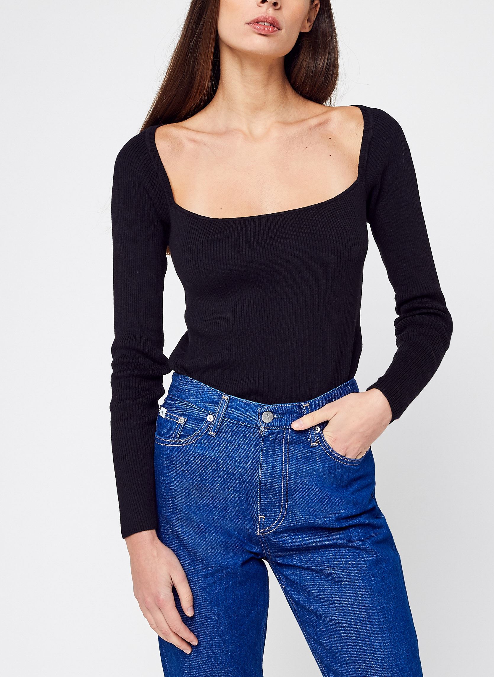 Vêtements Calvin Klein Rib Square Neck Sweater Ls pour Accessoires