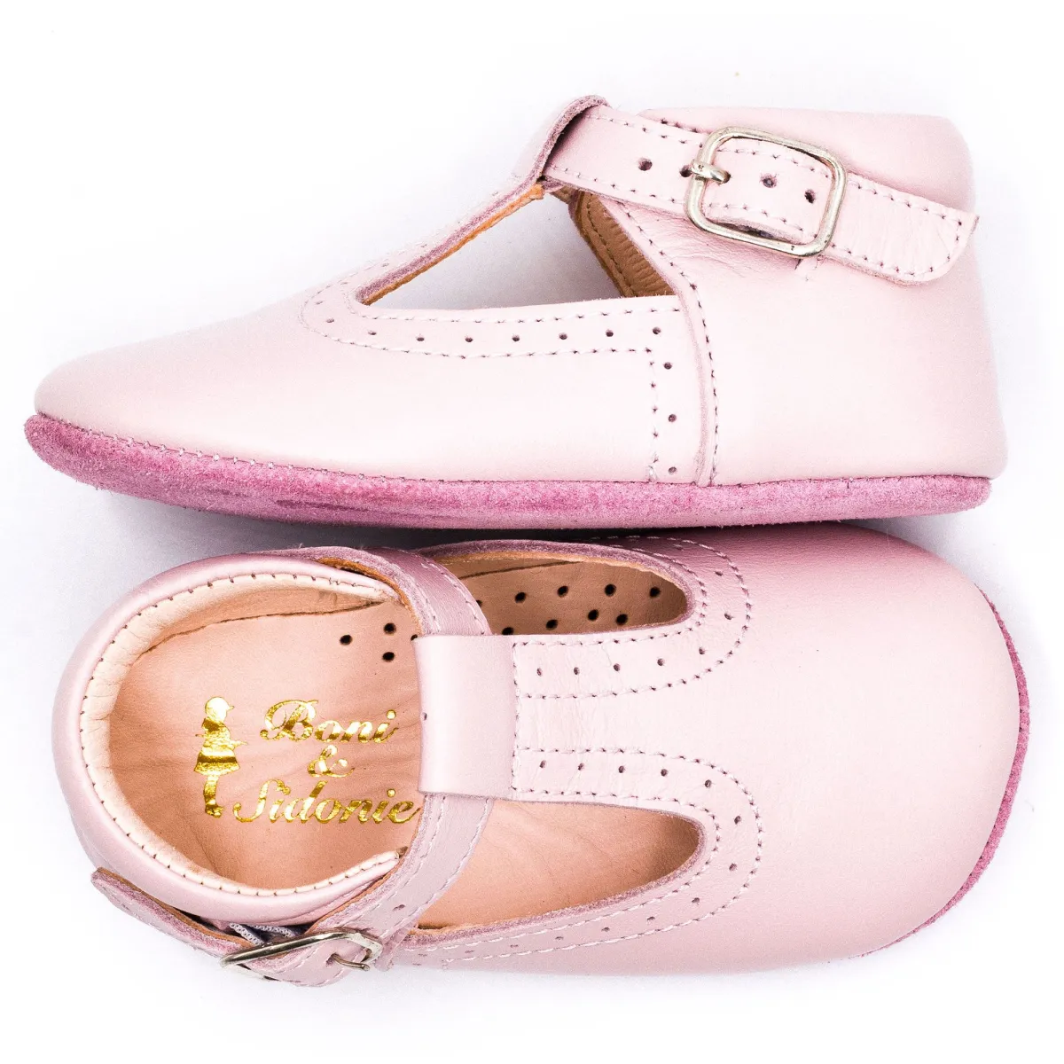 Ballerines Chausson cuir bébé garçon rose Boni & Sidonie Ballerines Chausson cuir bébé garçon rose Rose