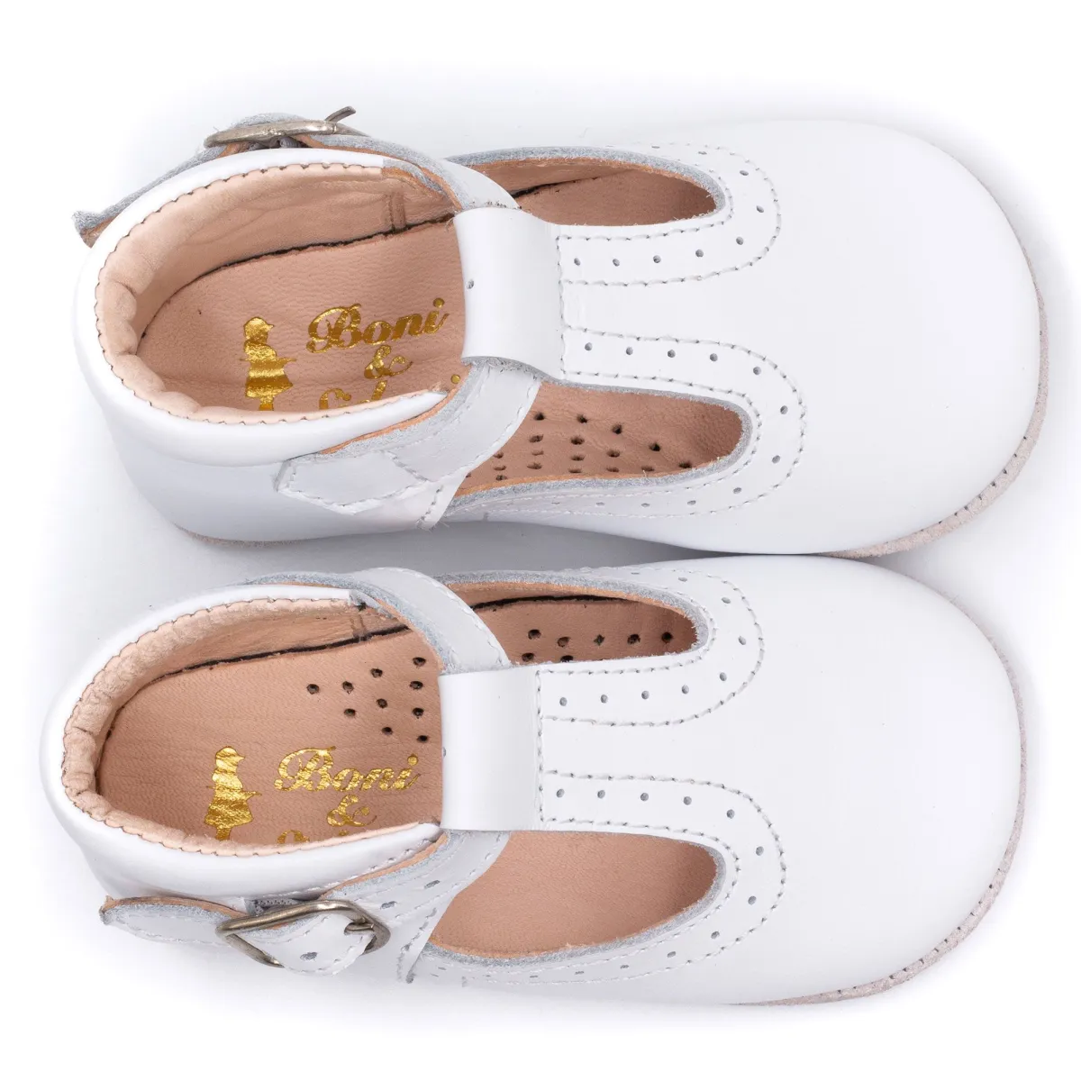 Ballerines Chausson cuir bébé garçon blanc Boni & Sidonie Ballerines Chausson cuir bébé garçon blanc Blanc