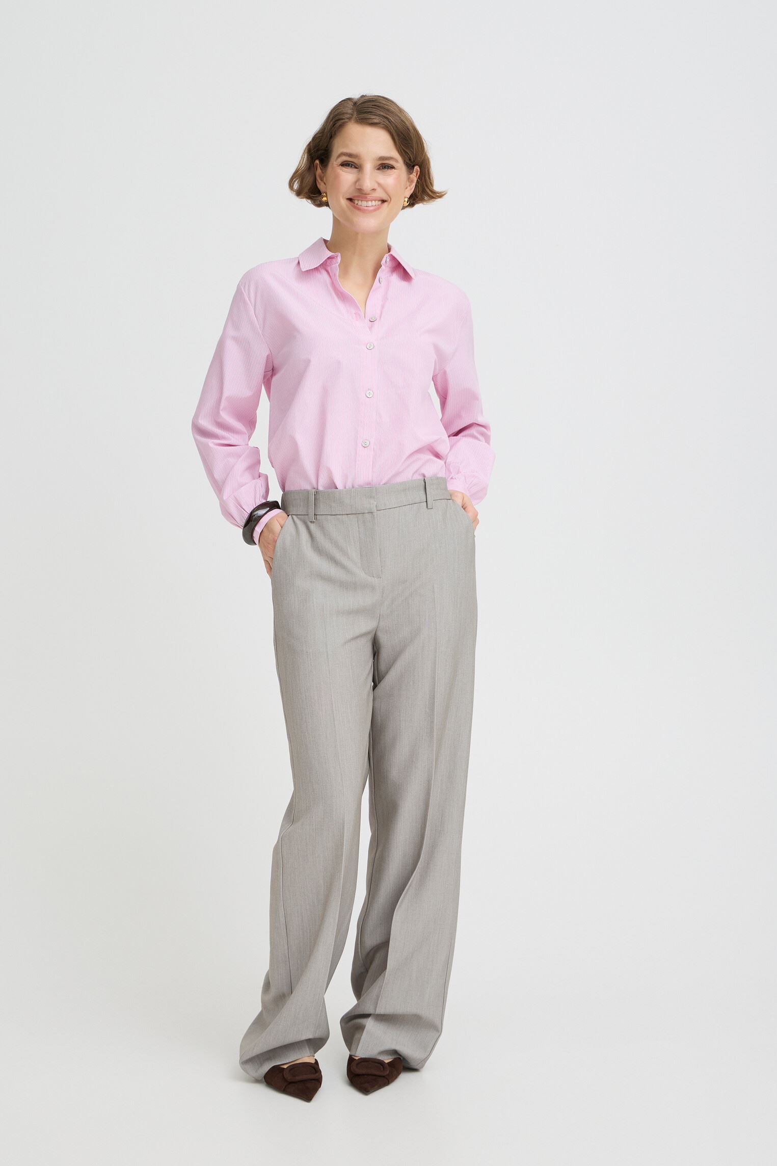 Rechte broeken Bydanta Wide Leg Pants 2 dames groen B-Young Rechte broeken Bydanta Wide Leg Pants 2 dames groen Vetiver Melange