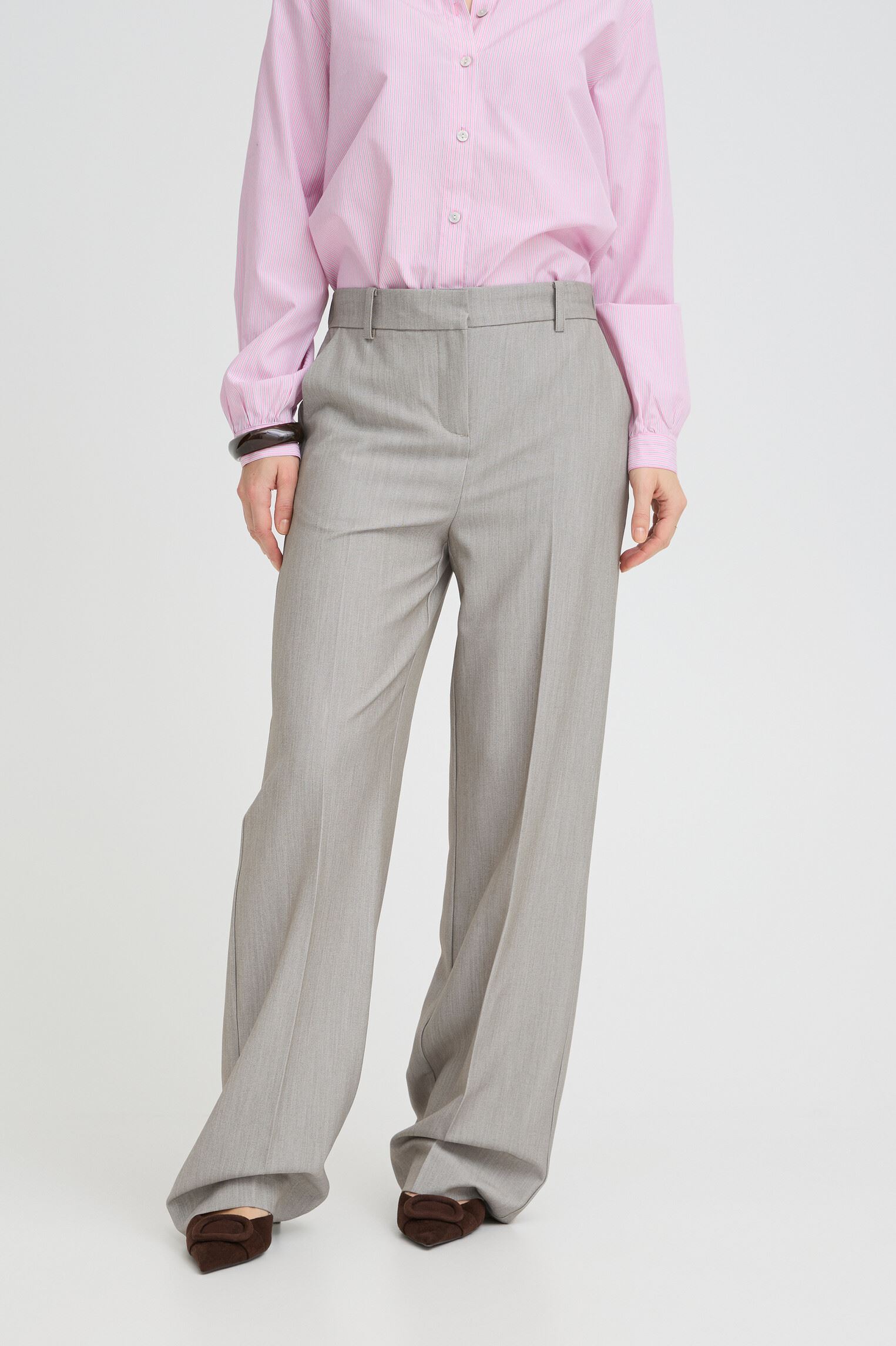 Rechte broeken Bydanta Wide Leg Pants 2 dames groen B-Young Rechte broeken Bydanta Wide Leg Pants 2 dames groen Vetiver Melange