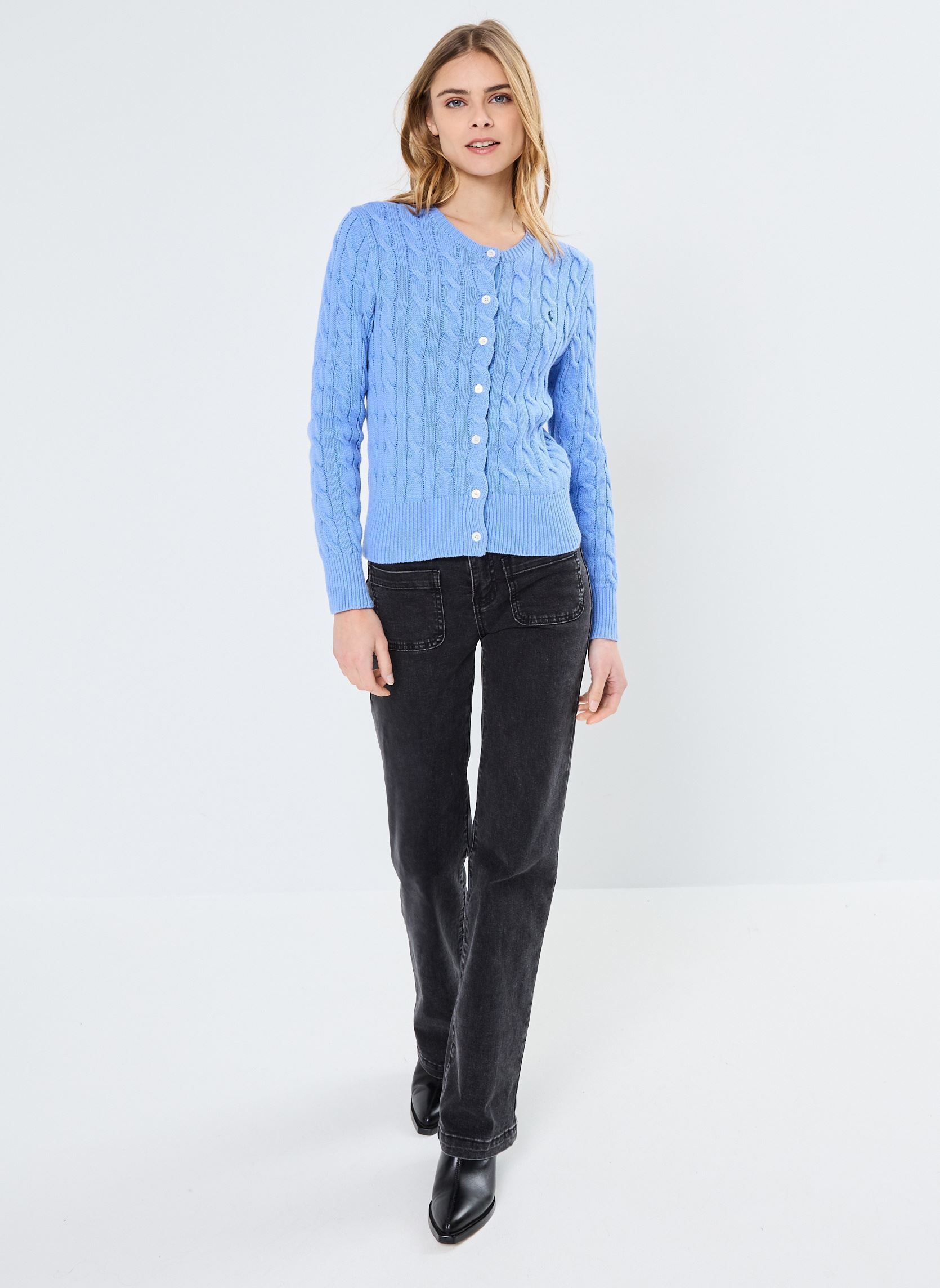 Gilets Cardigan torsadé en coton à col rond femme bleu Polo Ralph Lauren Gilets Cardigan torsadé en coton à col rond femme bleu NEW LITCHFIELD BLUE