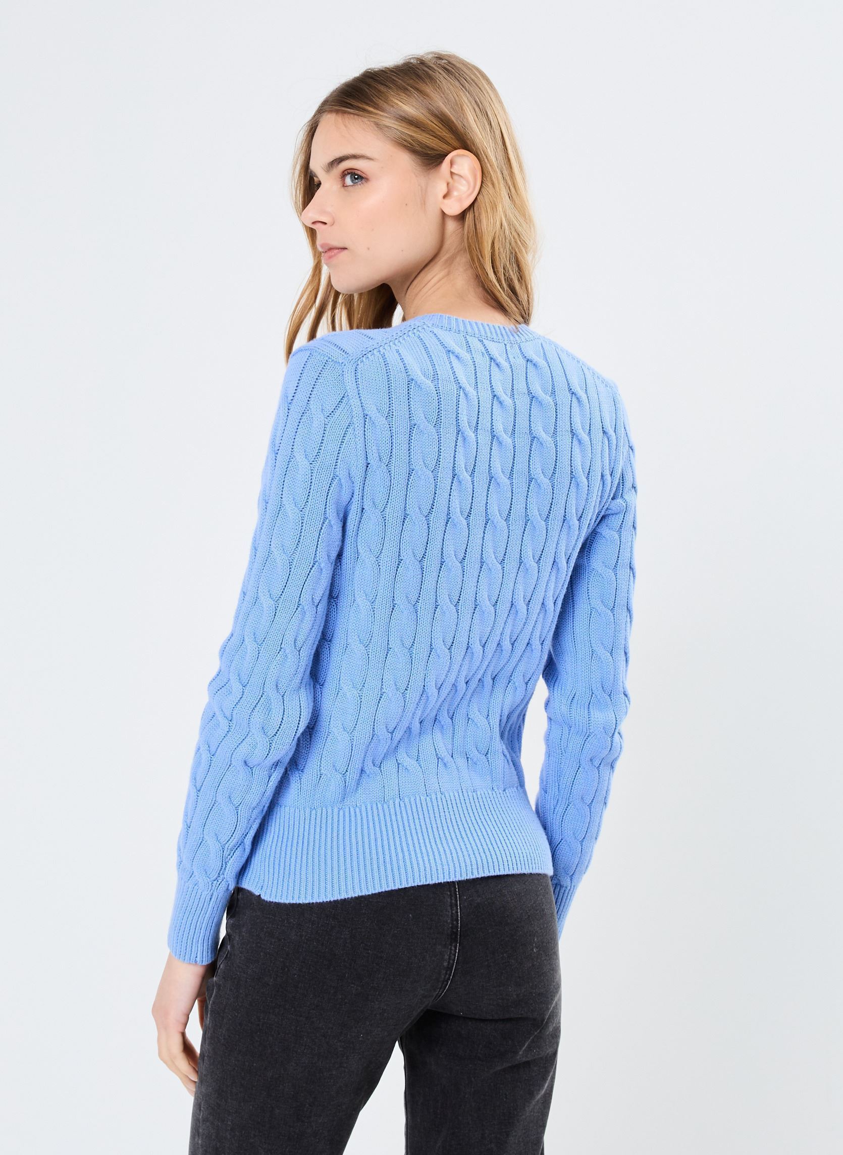 Gilets Cardigan torsadé en coton à col rond femme bleu Polo Ralph Lauren Gilets Cardigan torsadé en coton à col rond femme bleu NEW LITCHFIELD BLUE