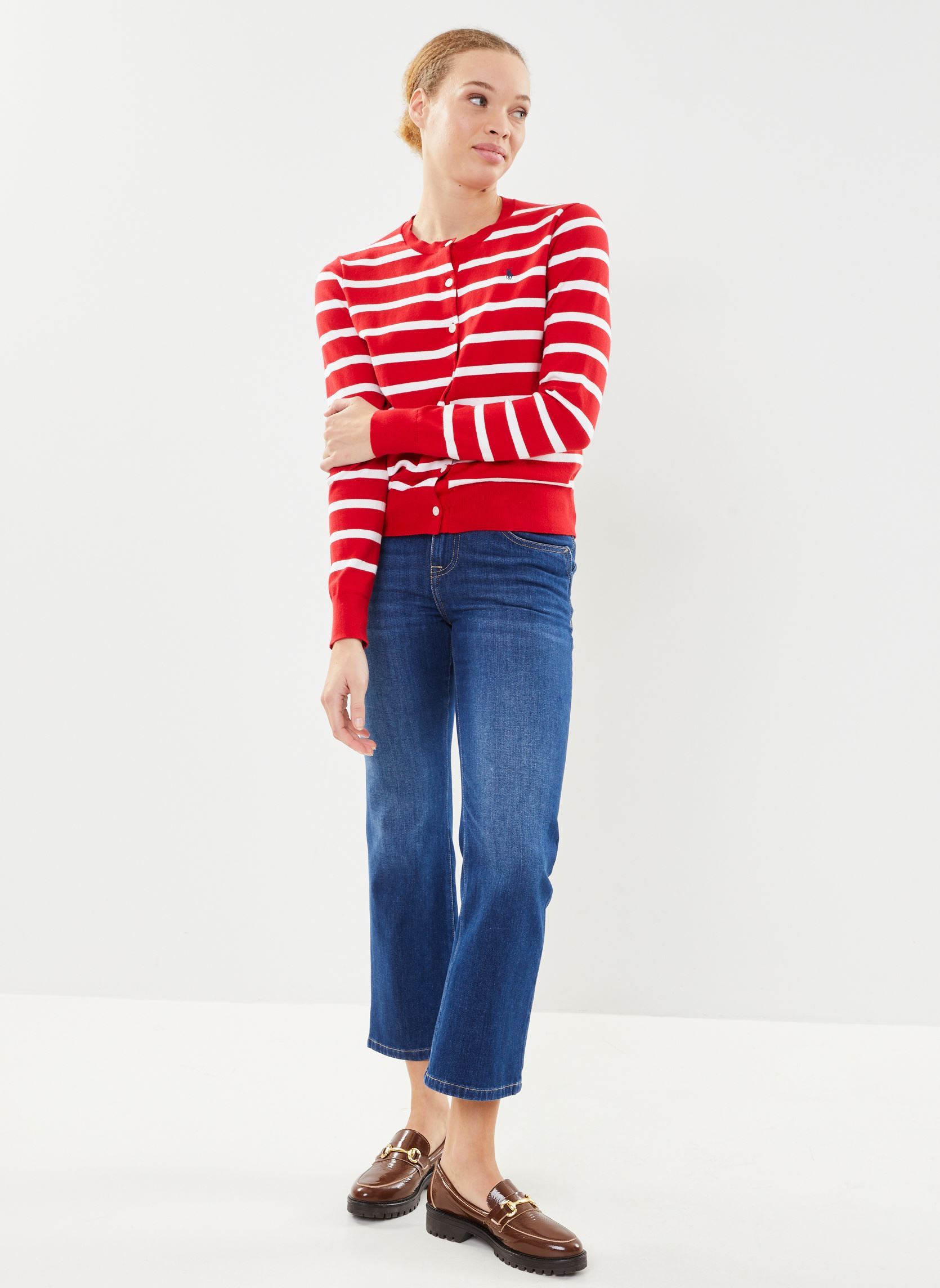 Gilets Cardigan rayé en coton mélangé femme rouge Polo Ralph Lauren Gilets Cardigan rayé en coton mélangé femme rouge RL2000 RED/WHITE