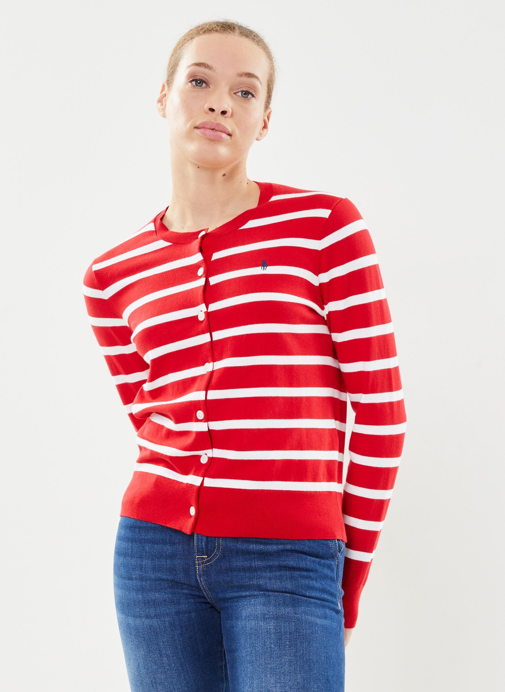 Polo Ralph Lauren Gilets Pull Cardigan rayé en coton mélangé