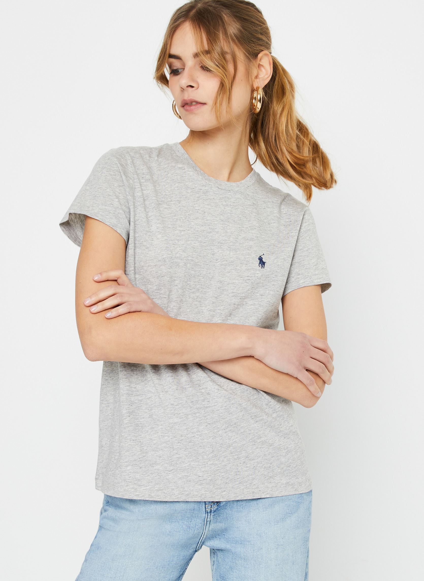 Tee-shirts T-shirt col rond jersey de coton 2118986 femme gris Polo Ralph Lauren Tee-shirts T-shirt col rond jersey de coton 2118986 femme gris COBBLESTONE HEATHER